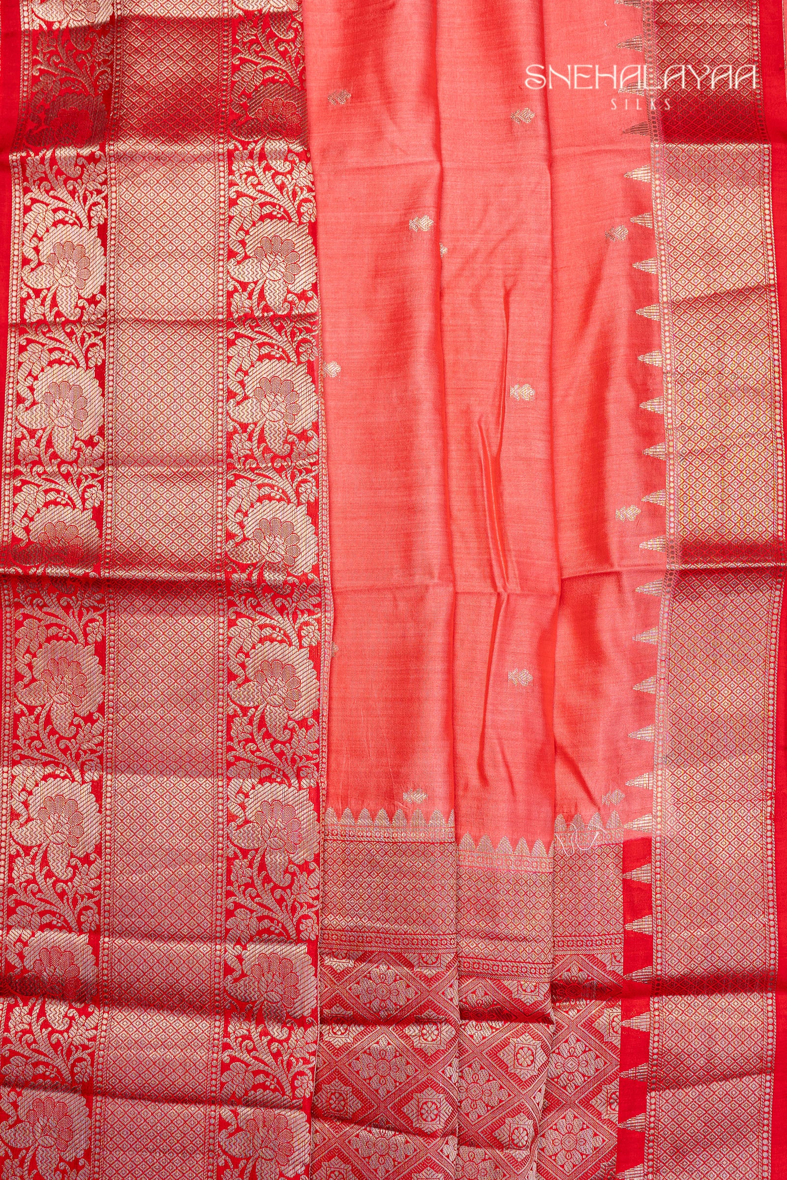 Coral Pink Banaras Dupion Silk Saree