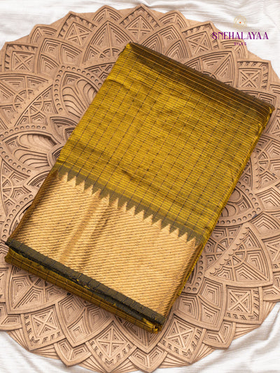 Greyish Yellow Mangalagiri Silk Cotton Saree