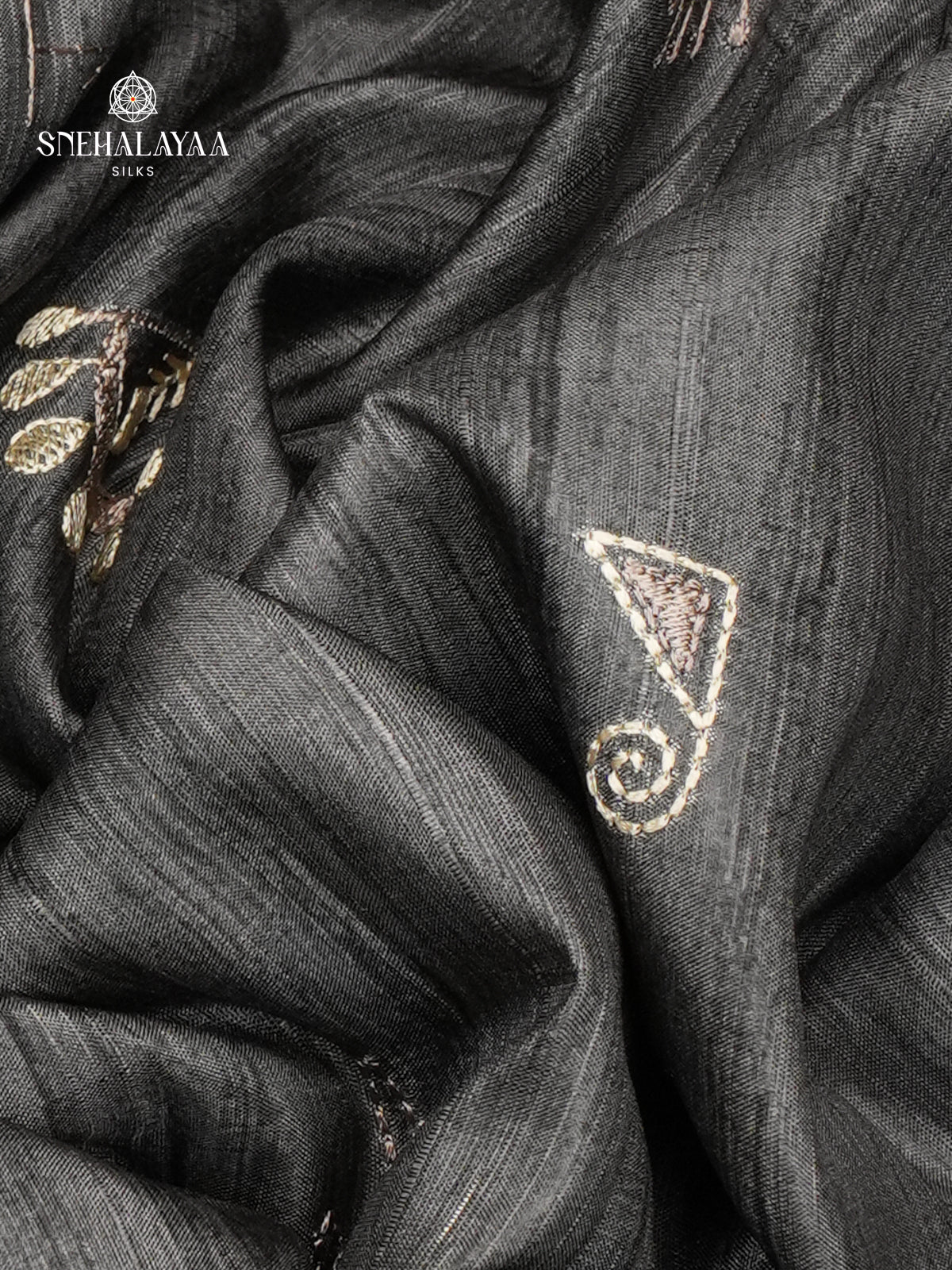 Grey Tussar Embroidery Saree