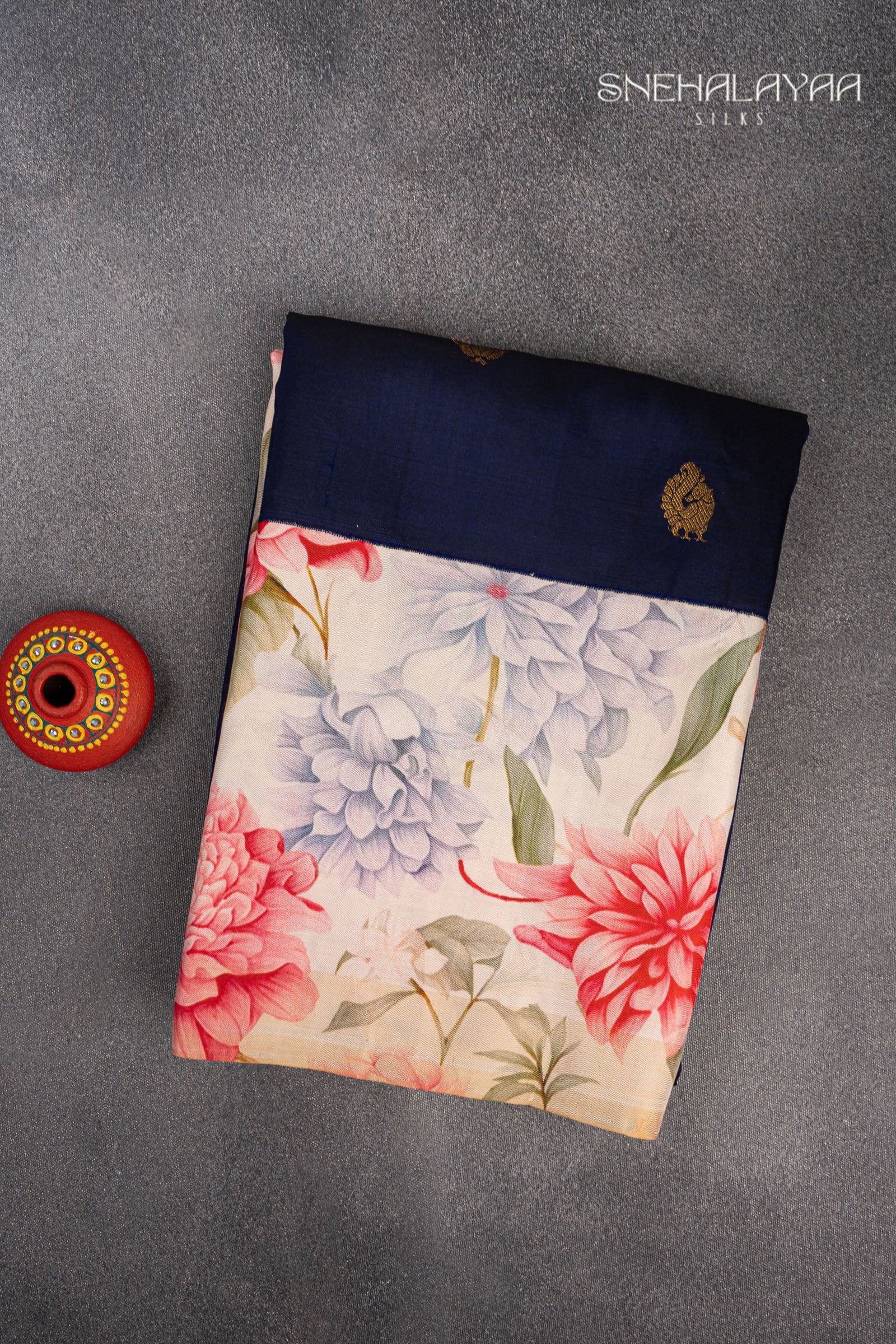 Berry Blue Kancheevaram Printed Silk Saree