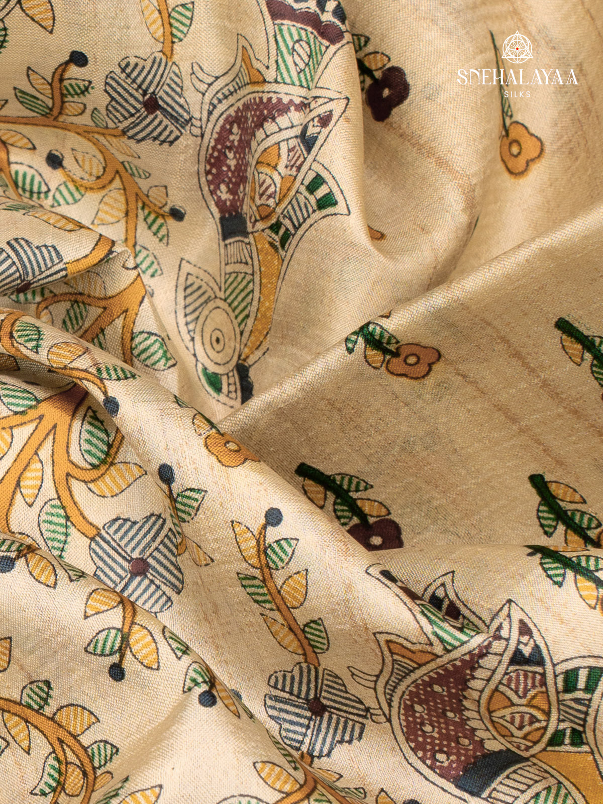 Sandal Printed Tussar Saree