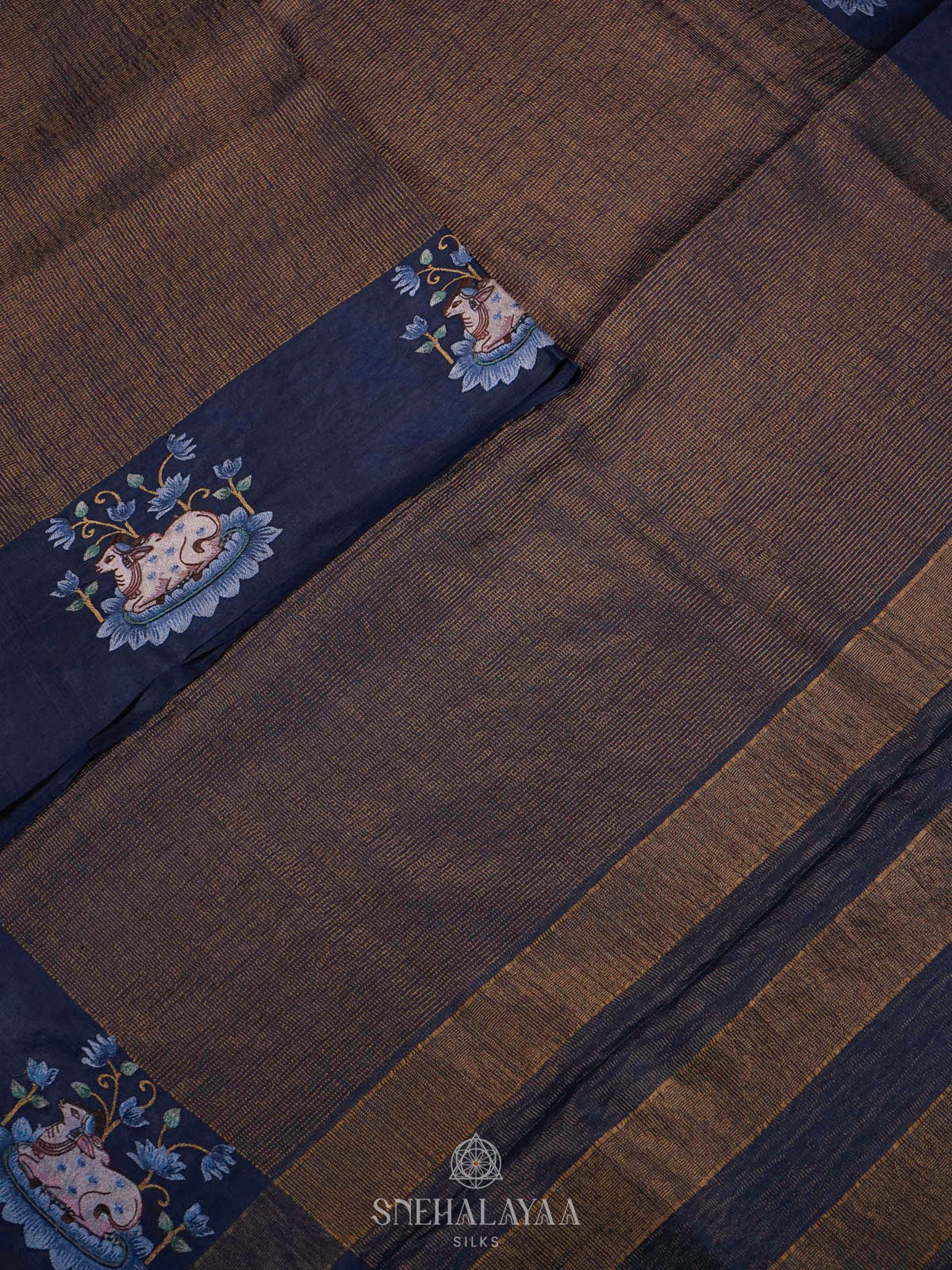 Brown Tussar Embroidery Saree