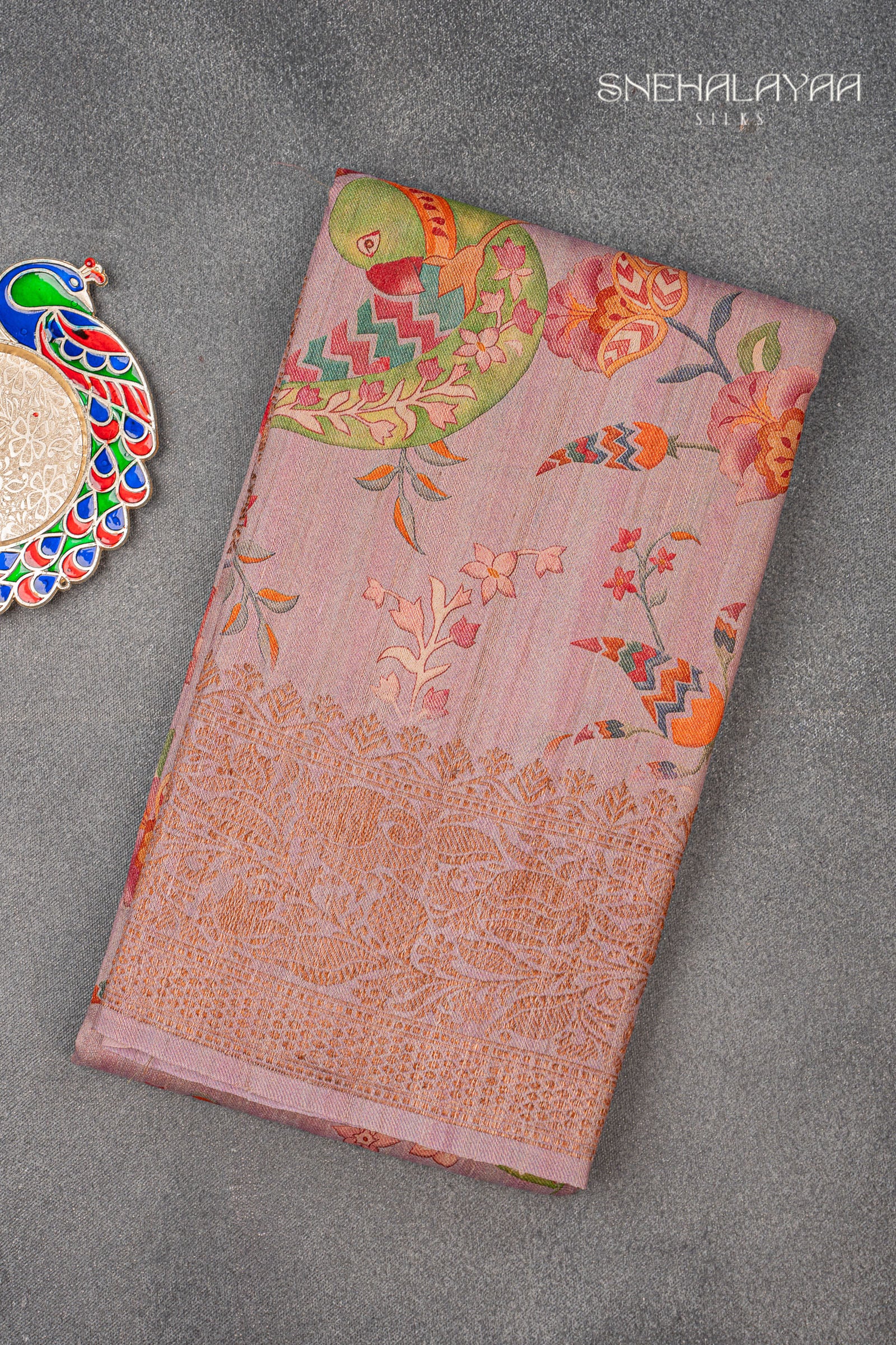 Lavender Printed Jute Tussar Saree