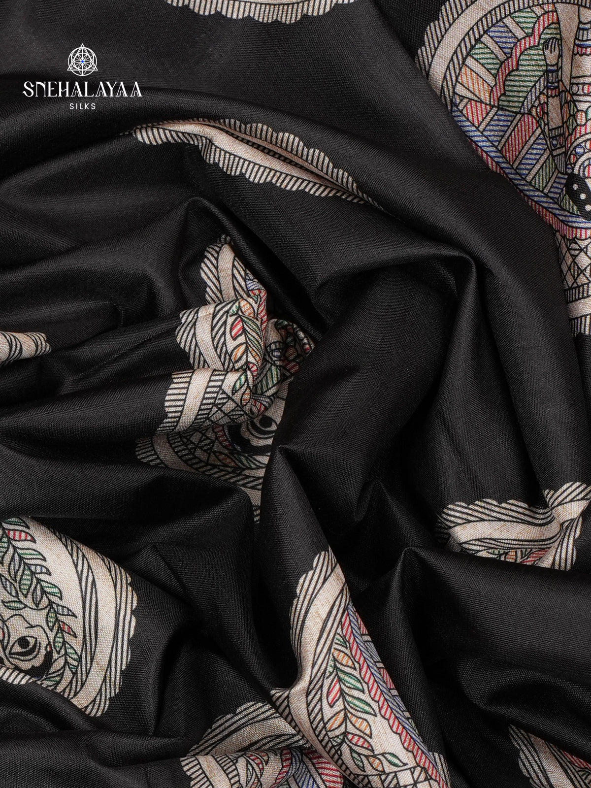 Black Madhubani Printed Saree