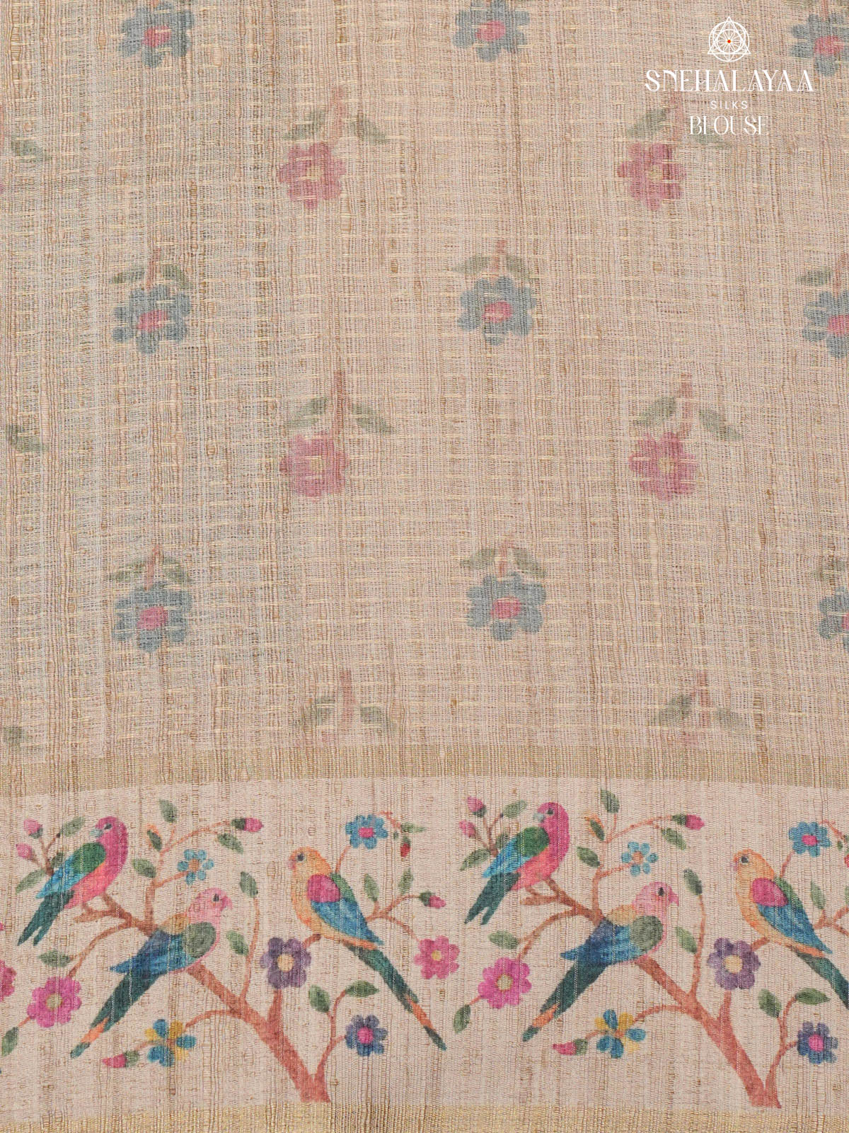 Teal Green Printed Tussar Saree