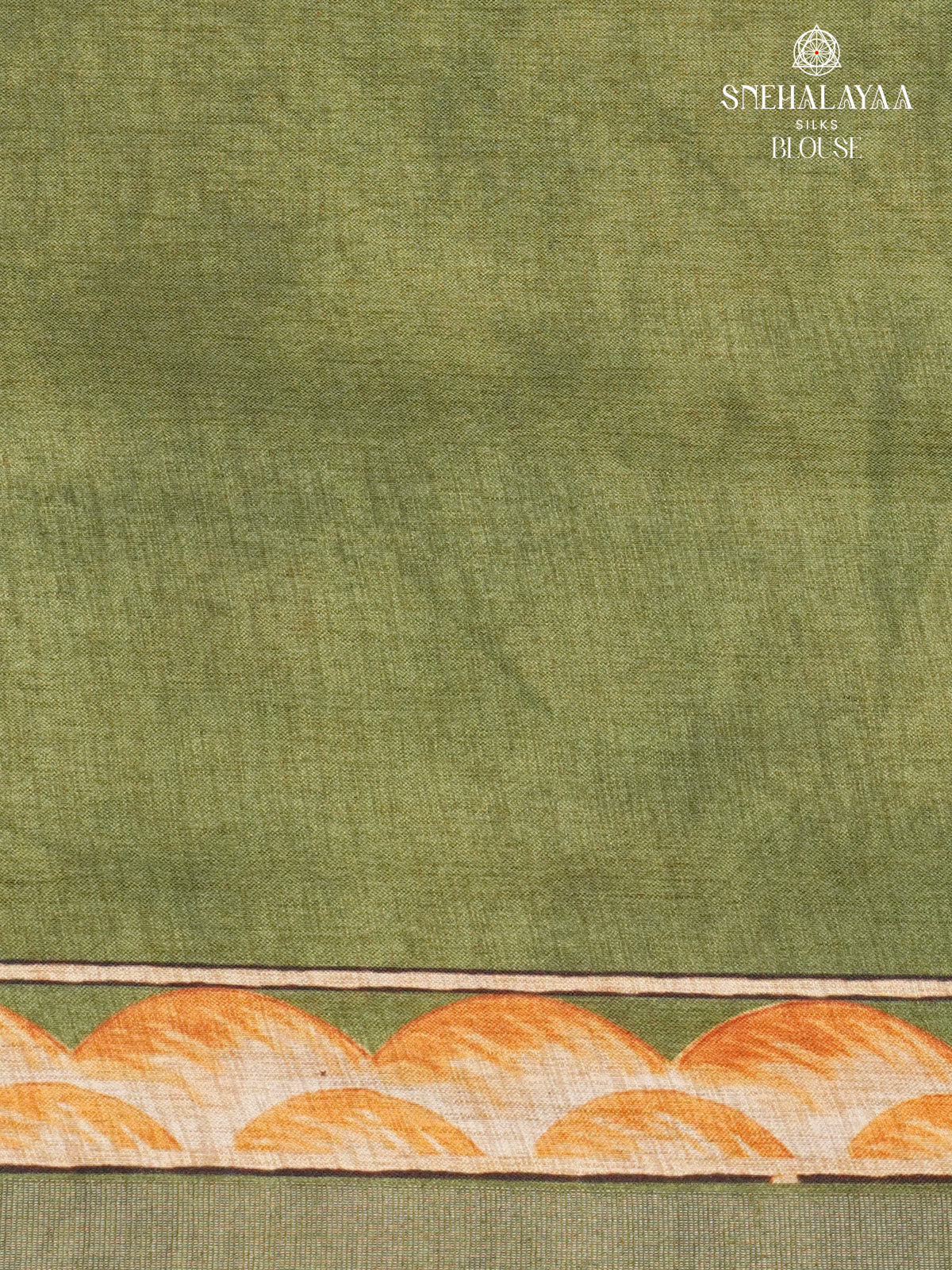 Beige With Olive Green Floral Printed Tussar Saree