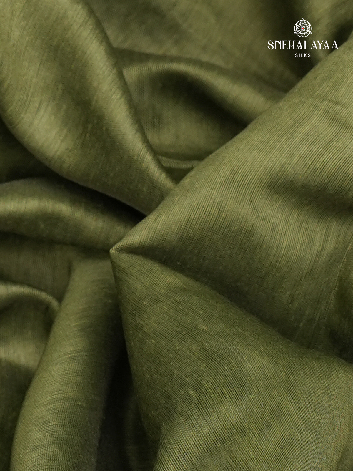 Olive Green Linen Embroidery Saree