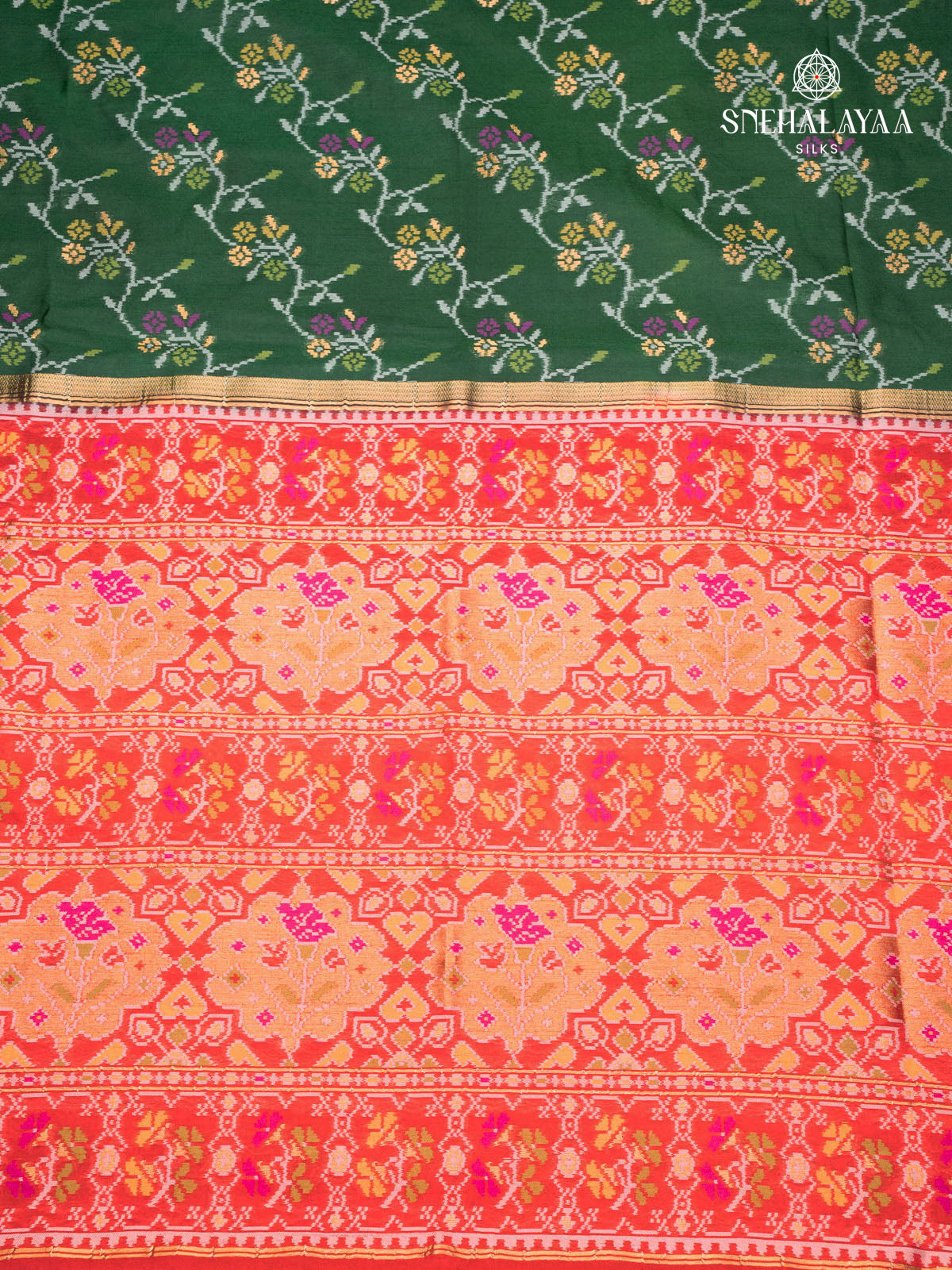 Bottle Green Ikat Silk Saree