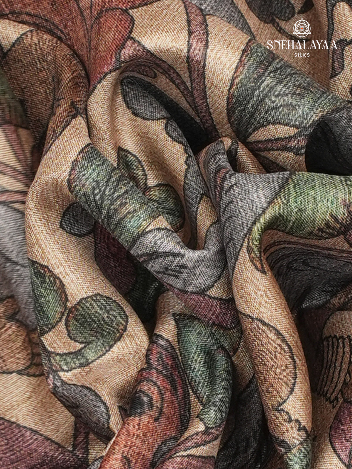 Beige With Grey Border Kalamkari Tussar Saree