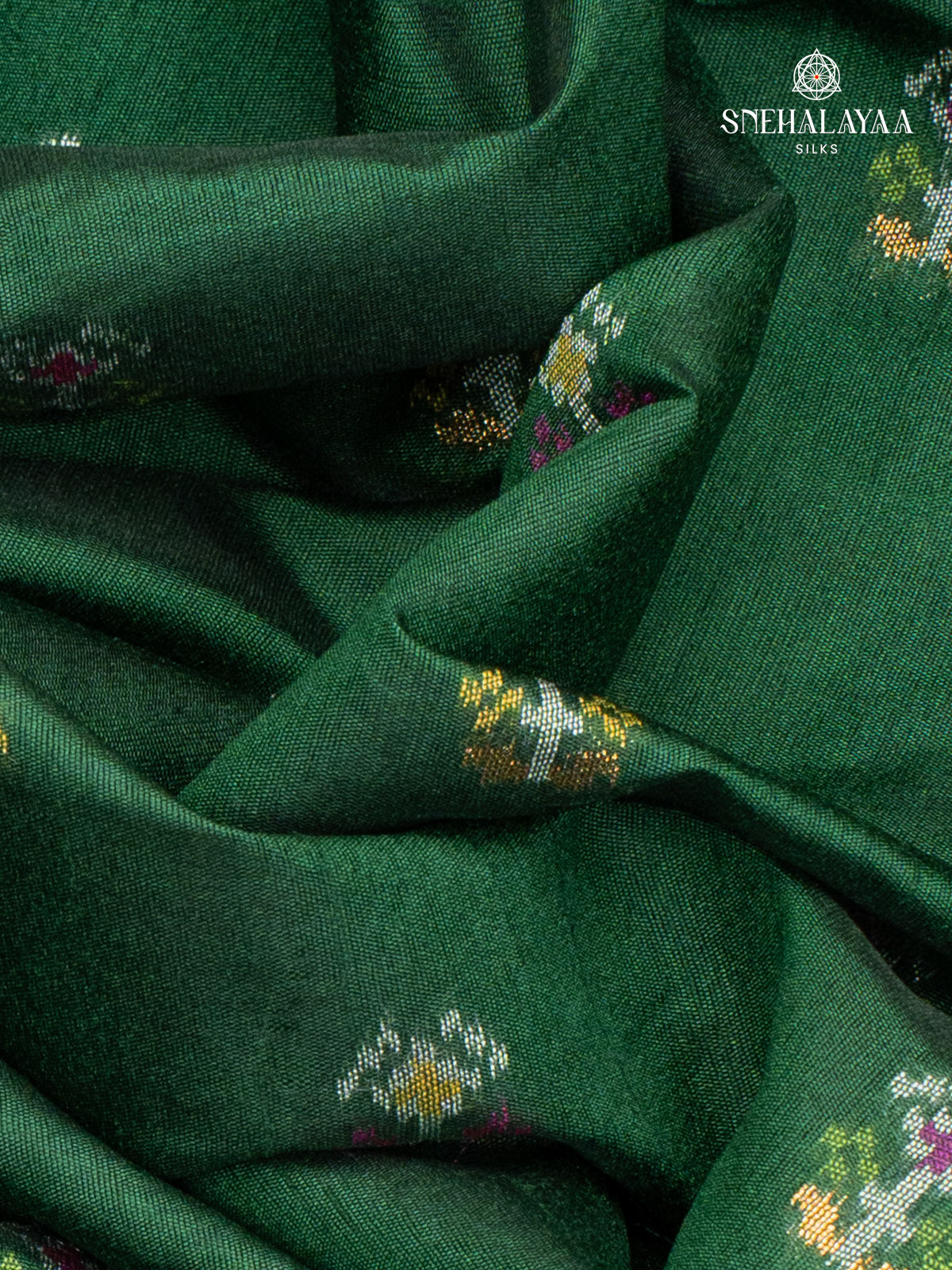Bottle Green Ikat Silk Saree
