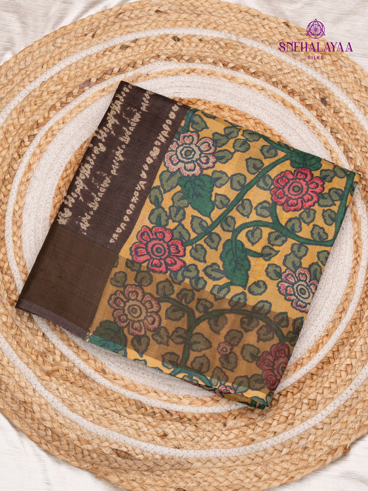 Brown Printed Tussar Saree