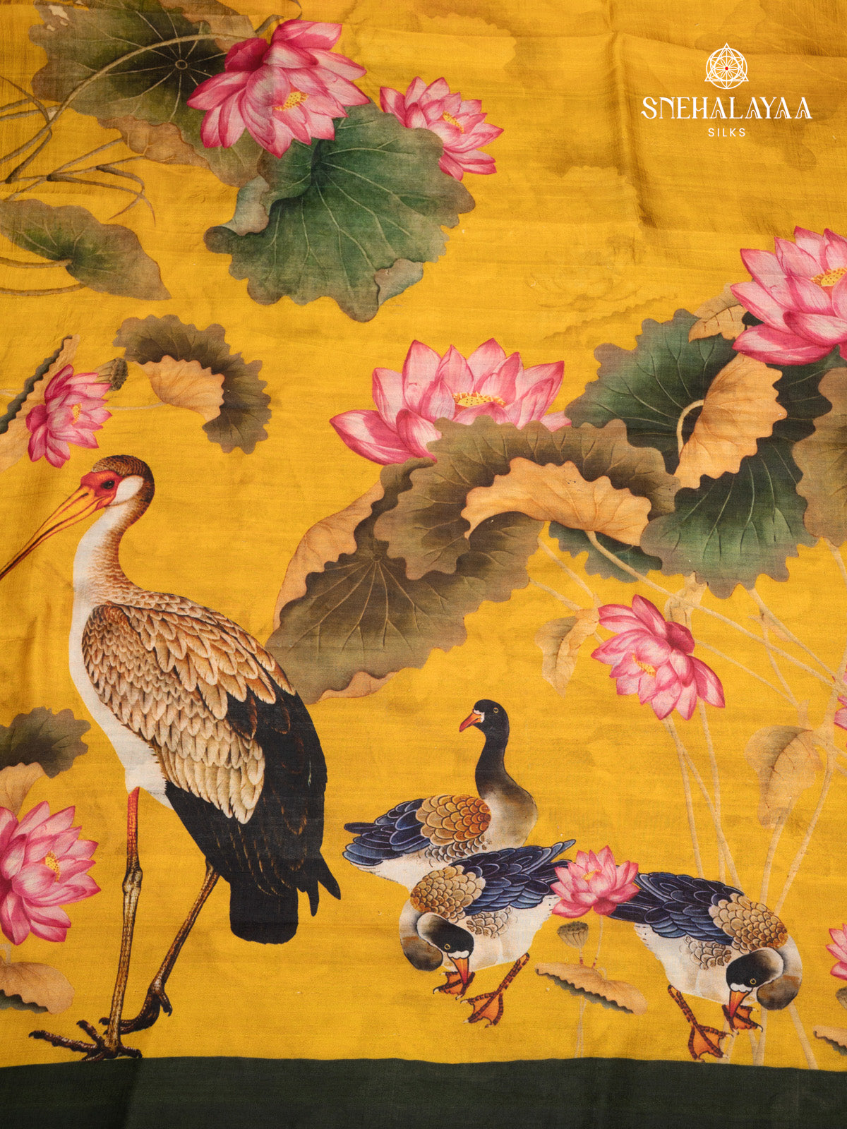 Yellow Printed Tussar Saree