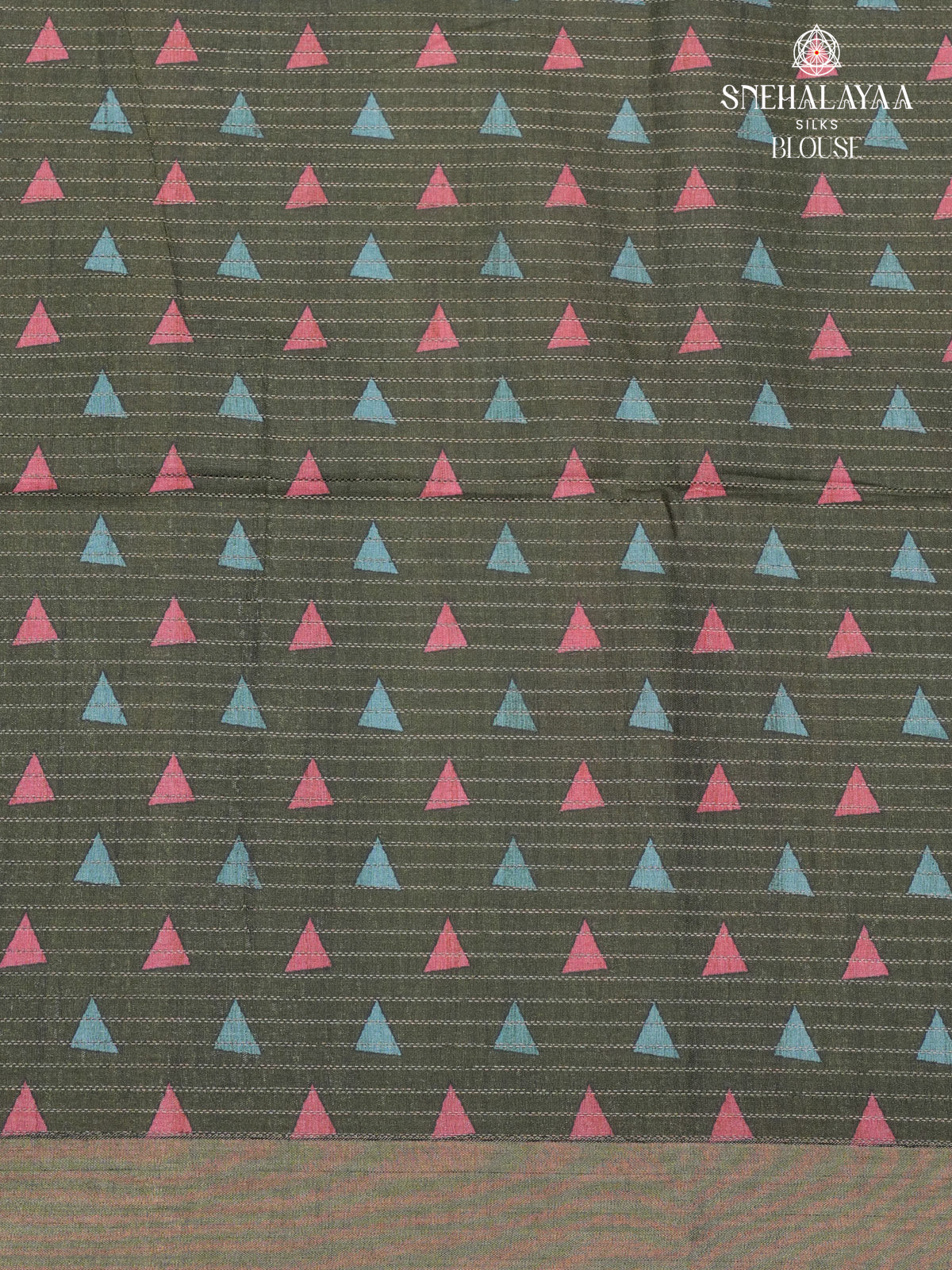 Olive Green Printed Tussar Saree