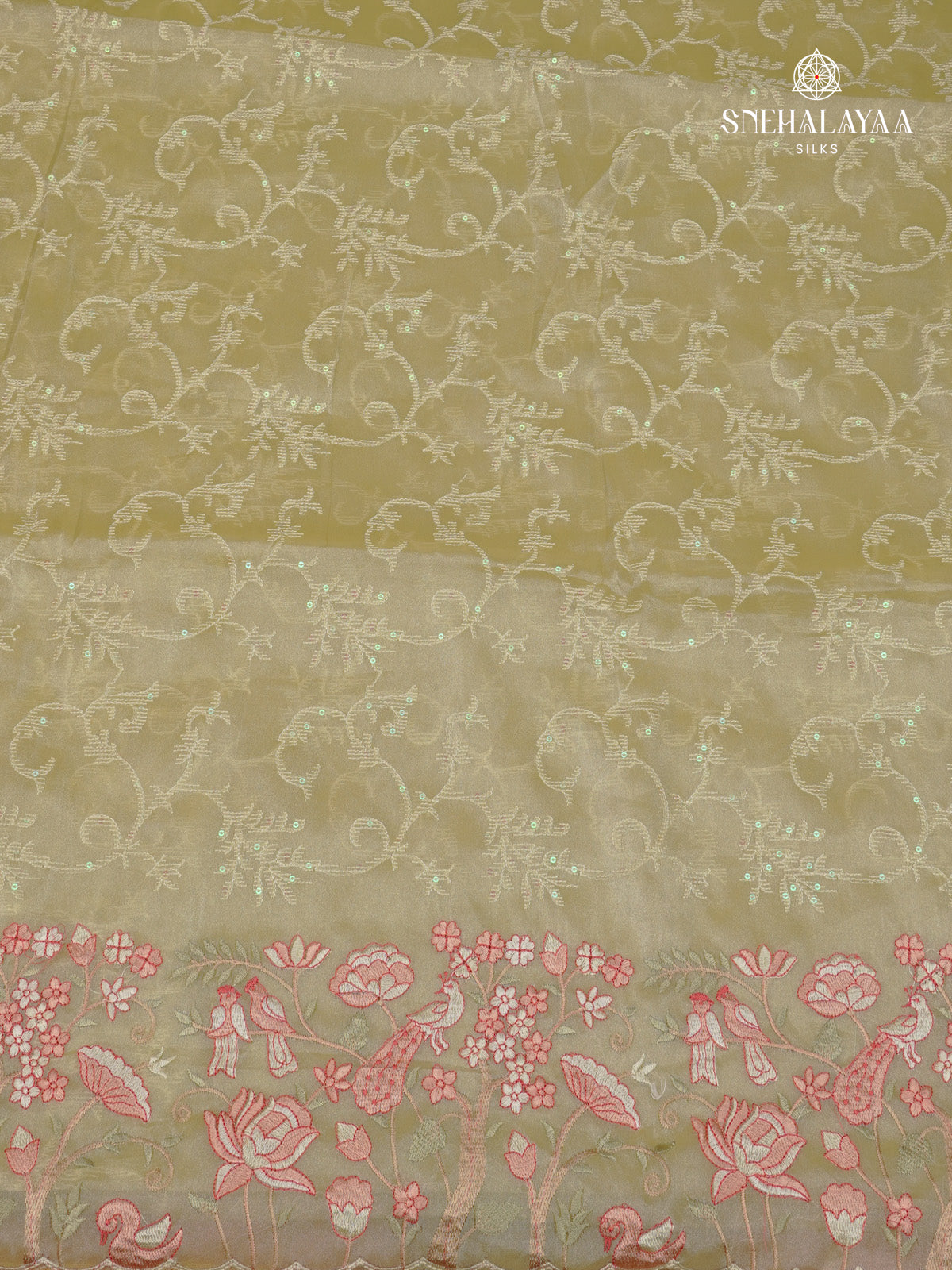 Pale Gold Embroidery Designer Saree