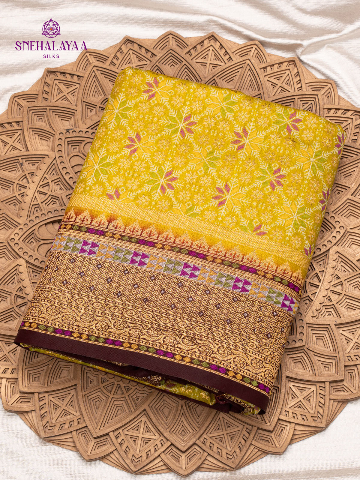 Mustard Yellow Ikat Silk Saree