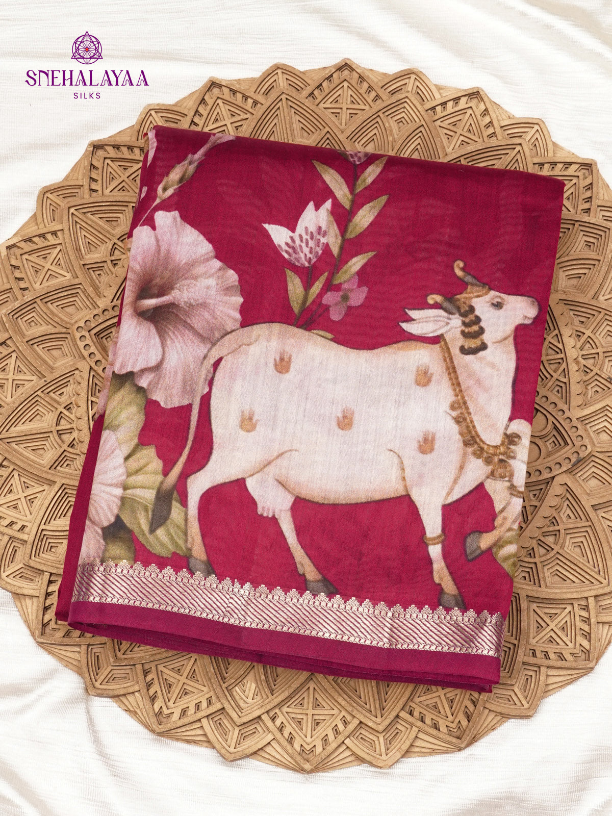 Burgundy Chiniya Silk Saree