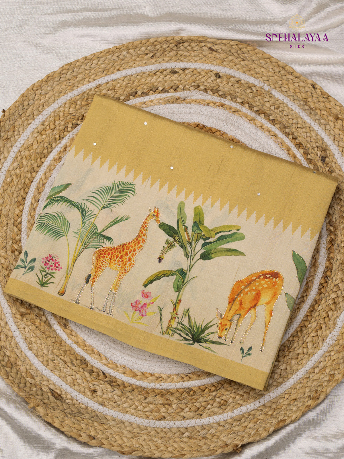 Yellow Raw Silk Embroidery Saree