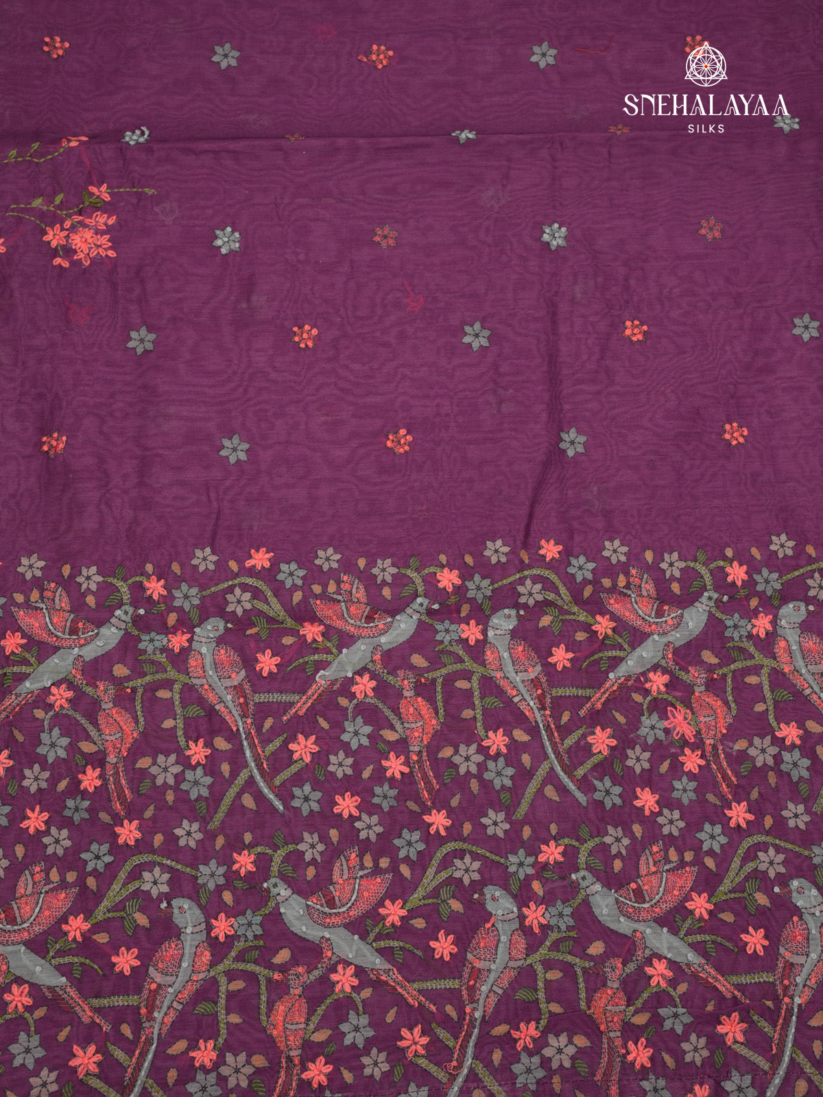 Violet Linen Embroidery Saree