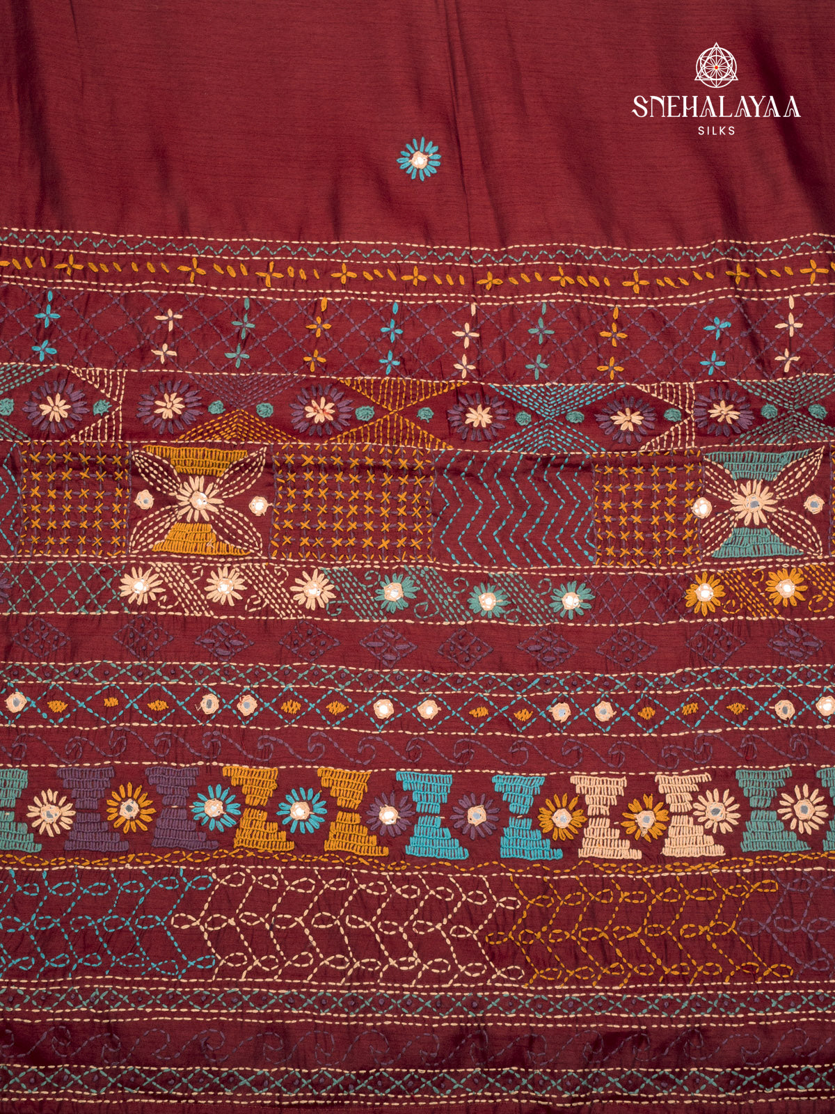 Maroon Raw Silk Embroidery Saree