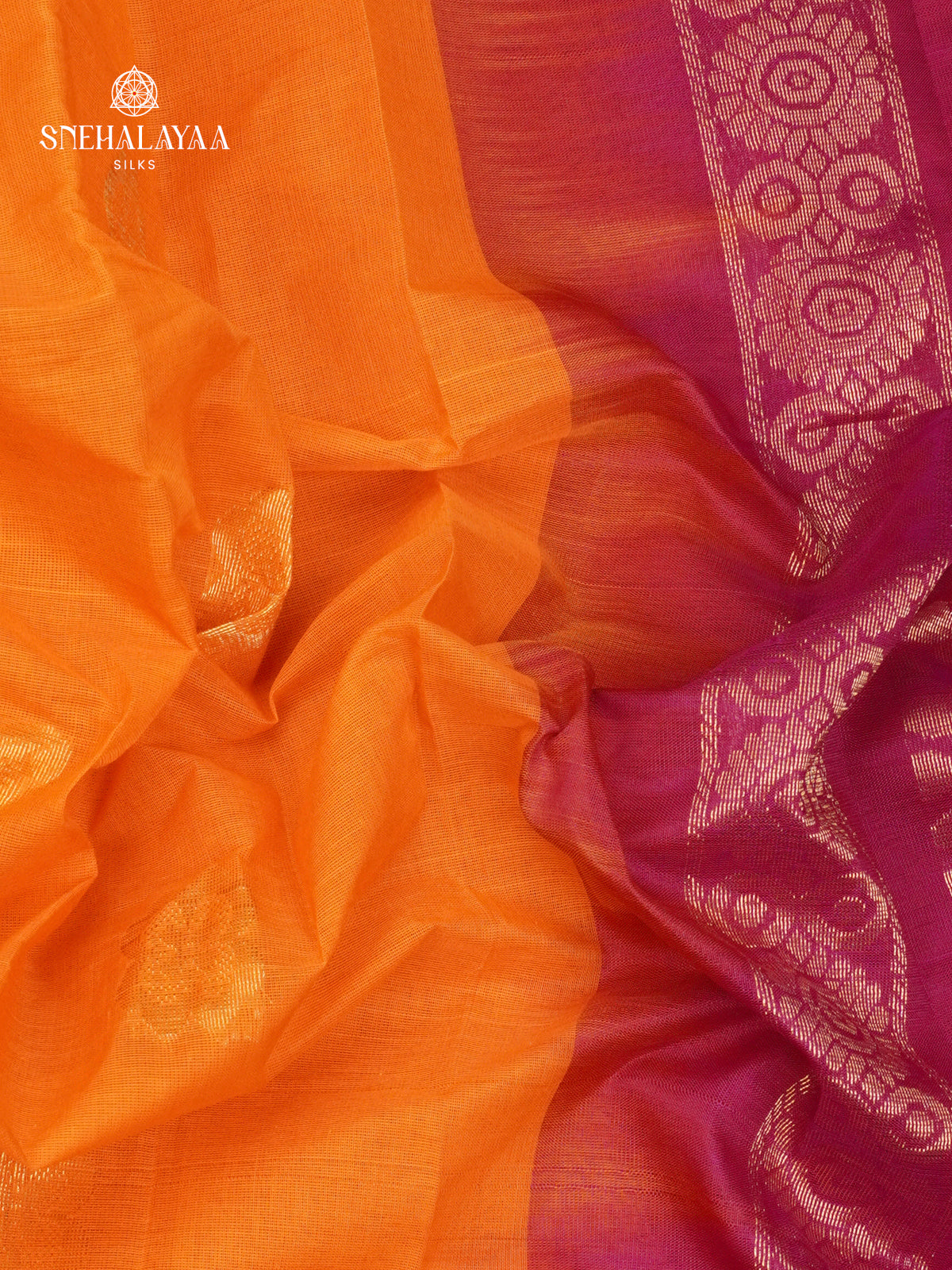 Rust Orange Gadwal Cotton Saree Without Blouse