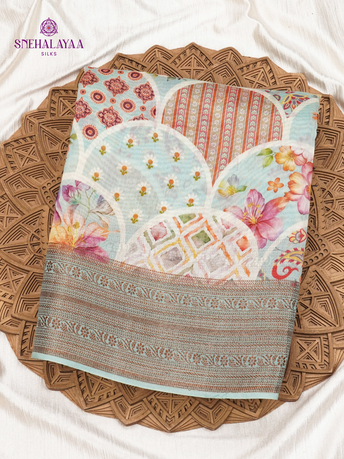 Teal Blue Chanderi Saree