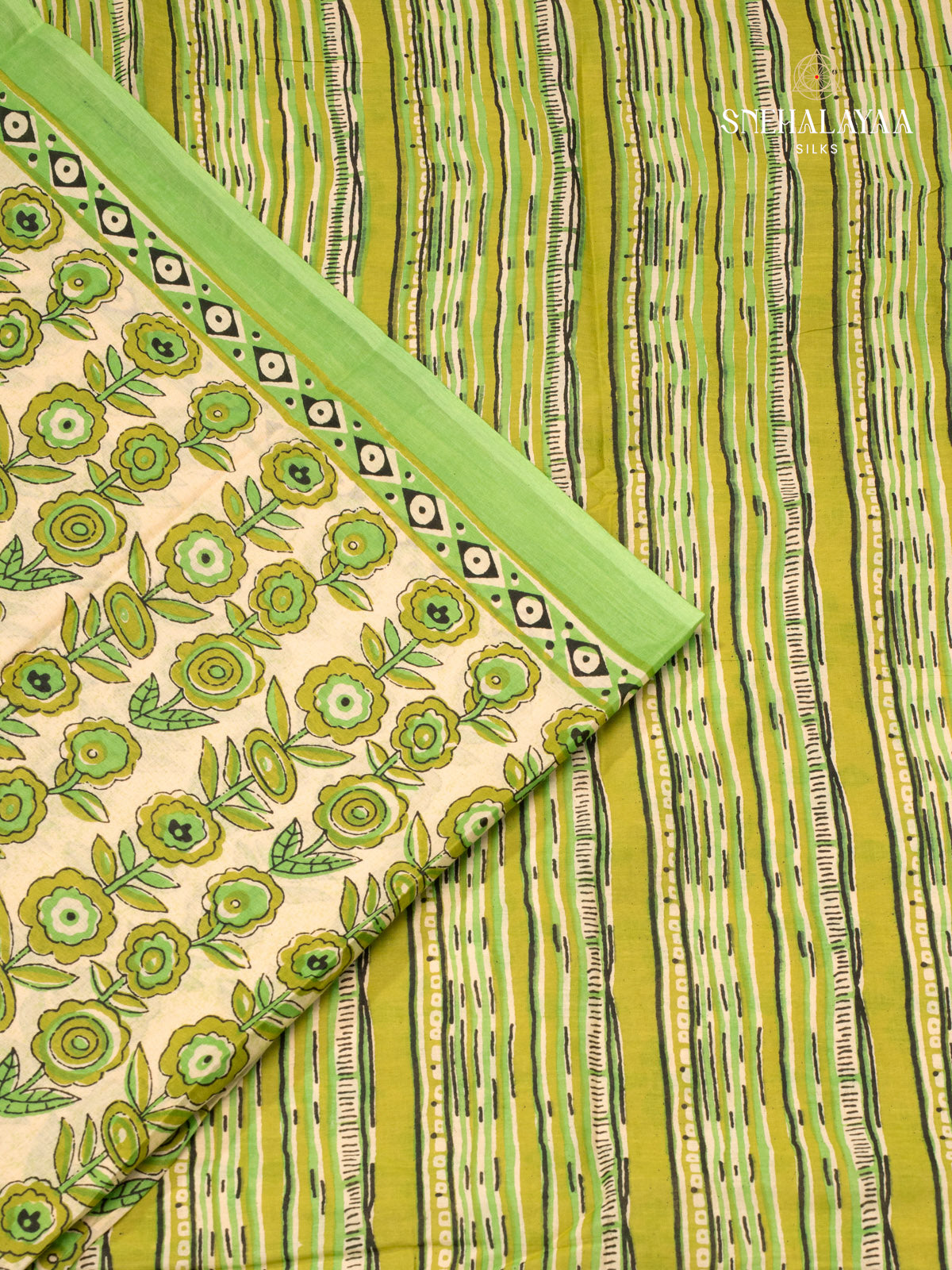 Cream Jaipur Cotton Saree