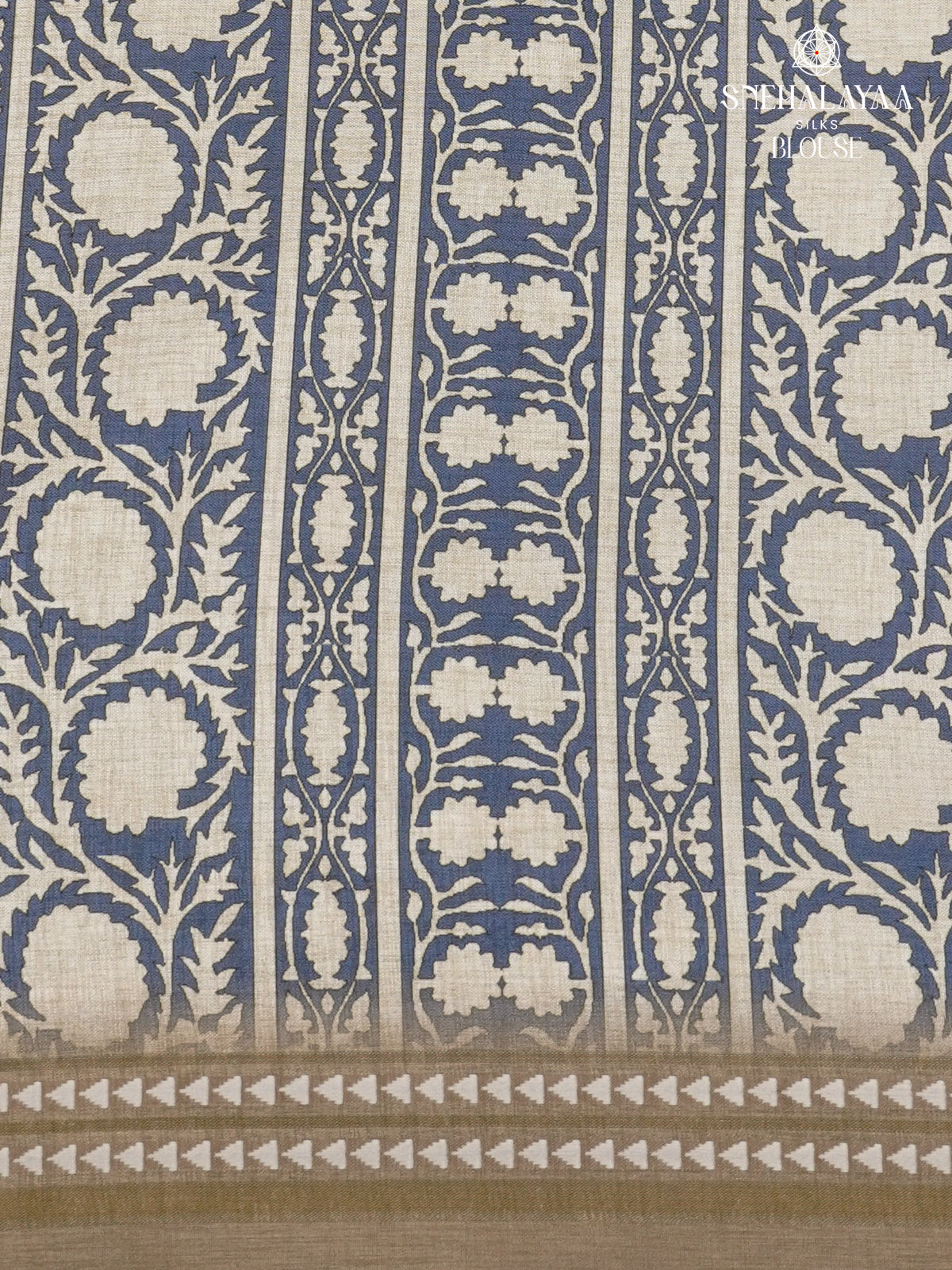 Brown Floral Printed Tussar Saree