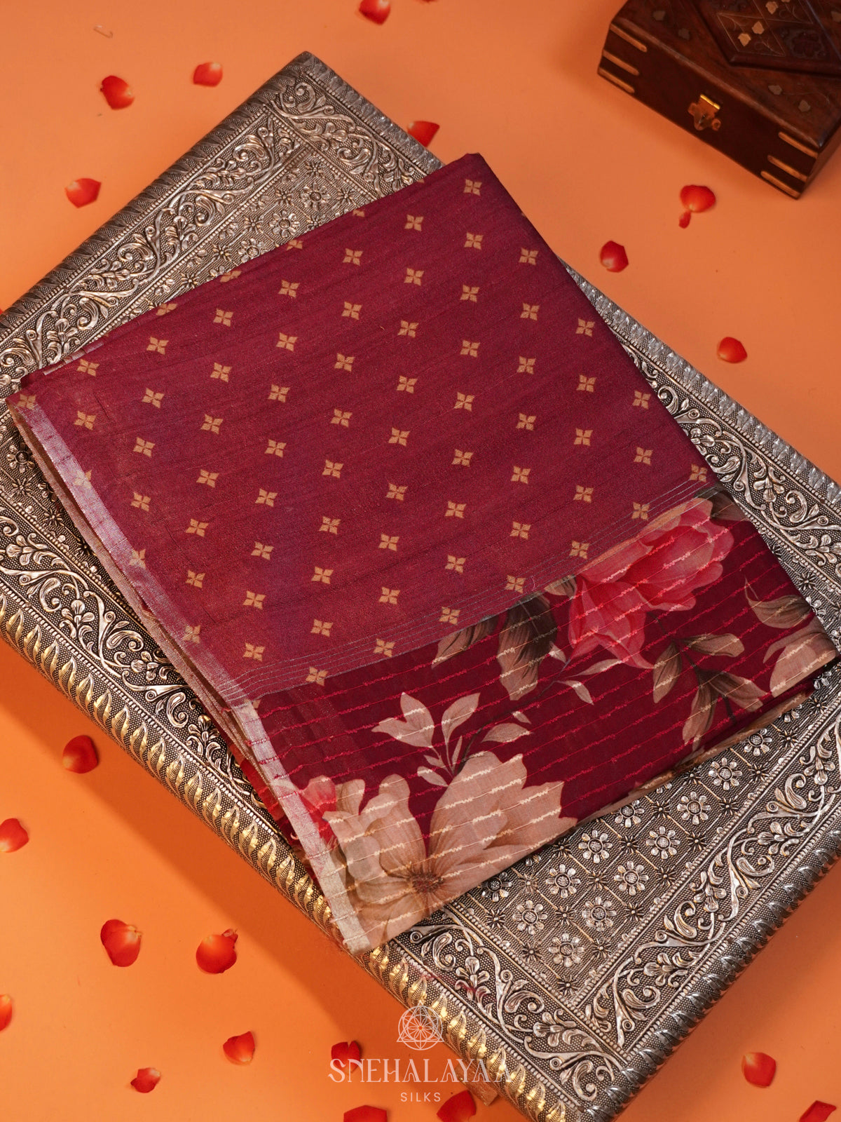 Maroon Tussar Saree