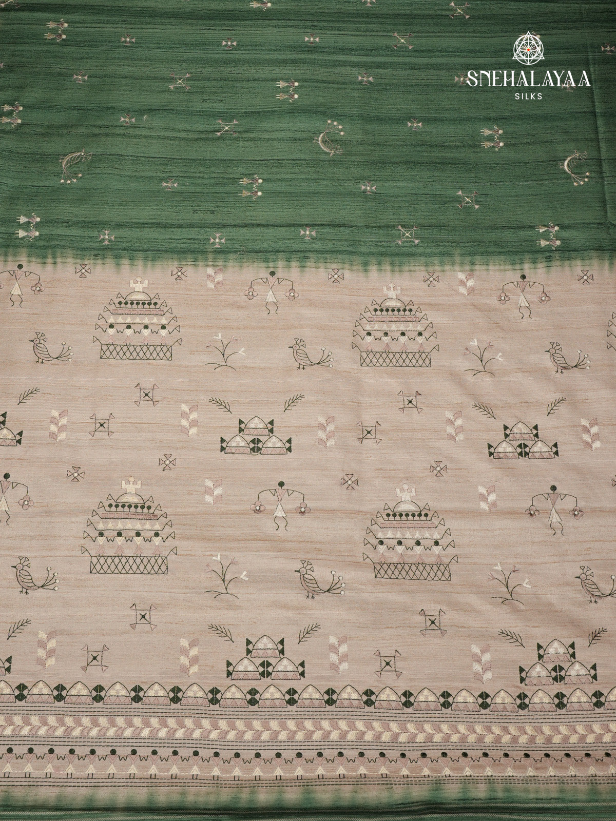 Pastel Green Tussar Embroidery Saree