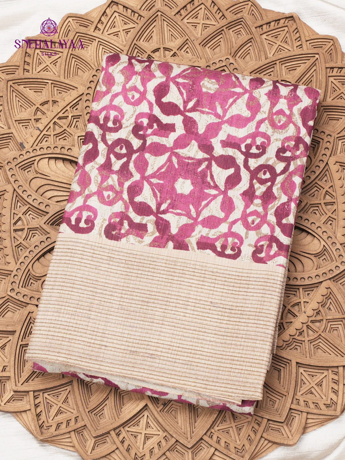 Magenta Printed Tussar Saree