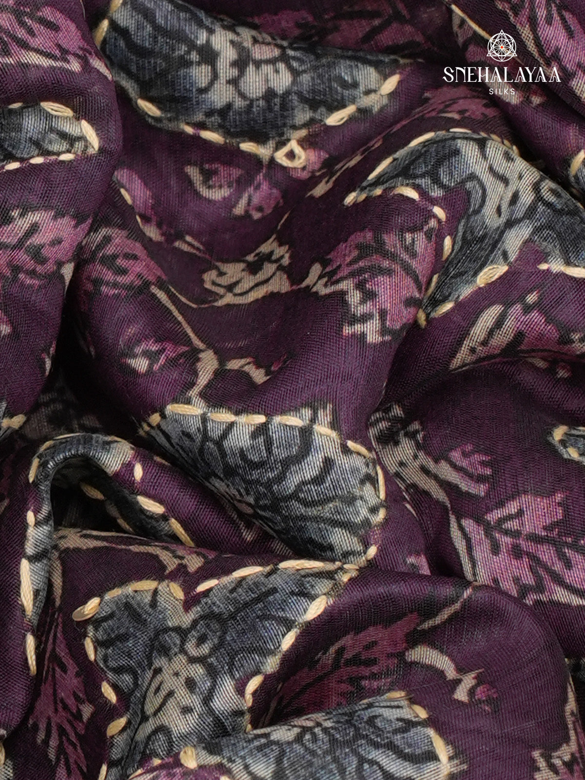 Purple Linen Embroidery Saree