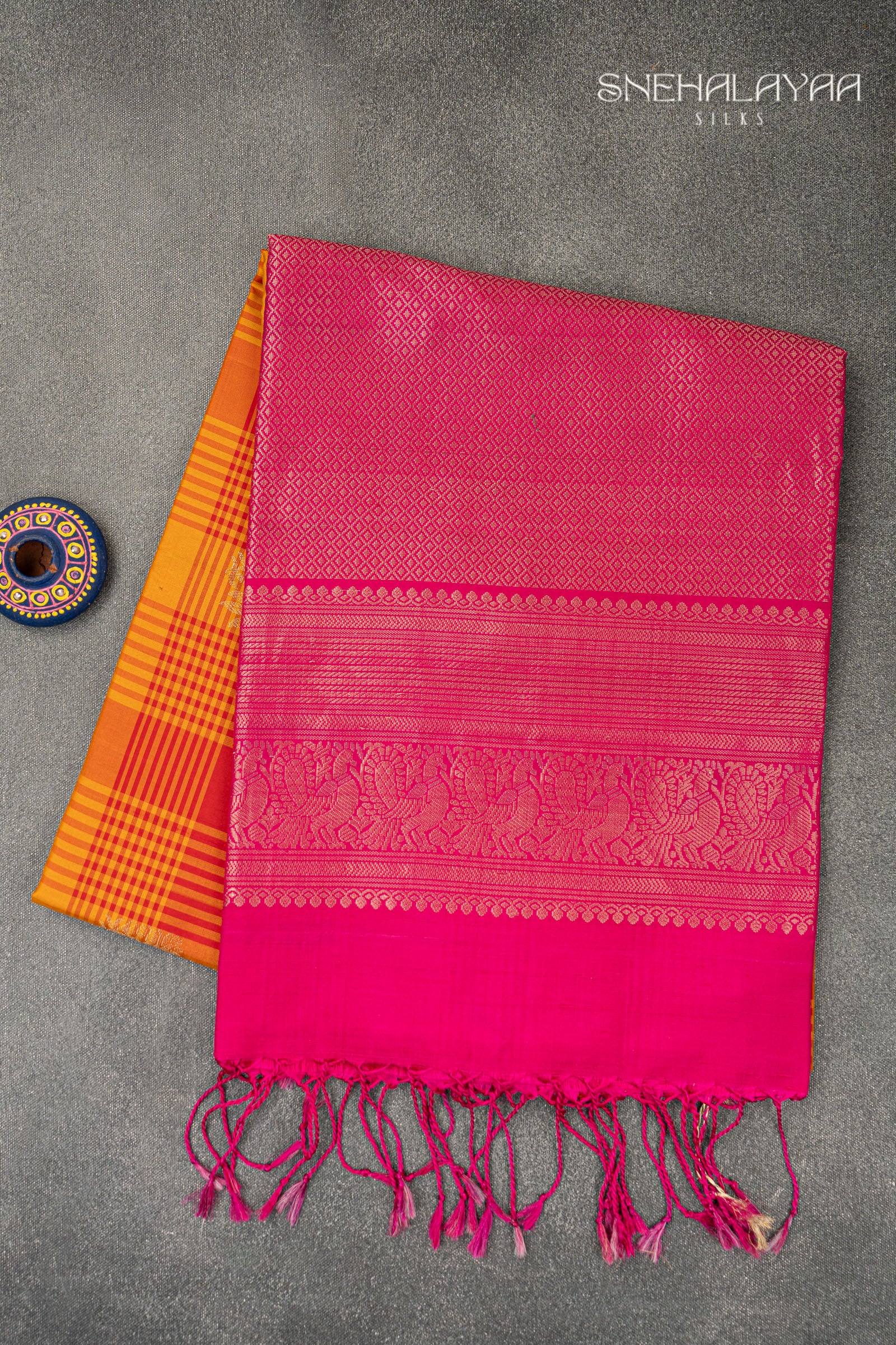 Apricot Orange Kancheevaram Soft Silk Saree