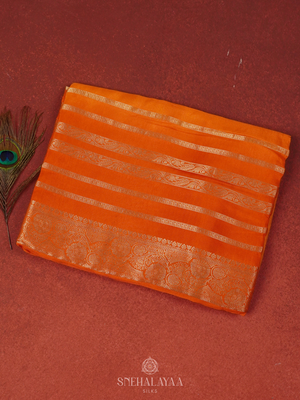 Rust Orange Banaras Silk Saree