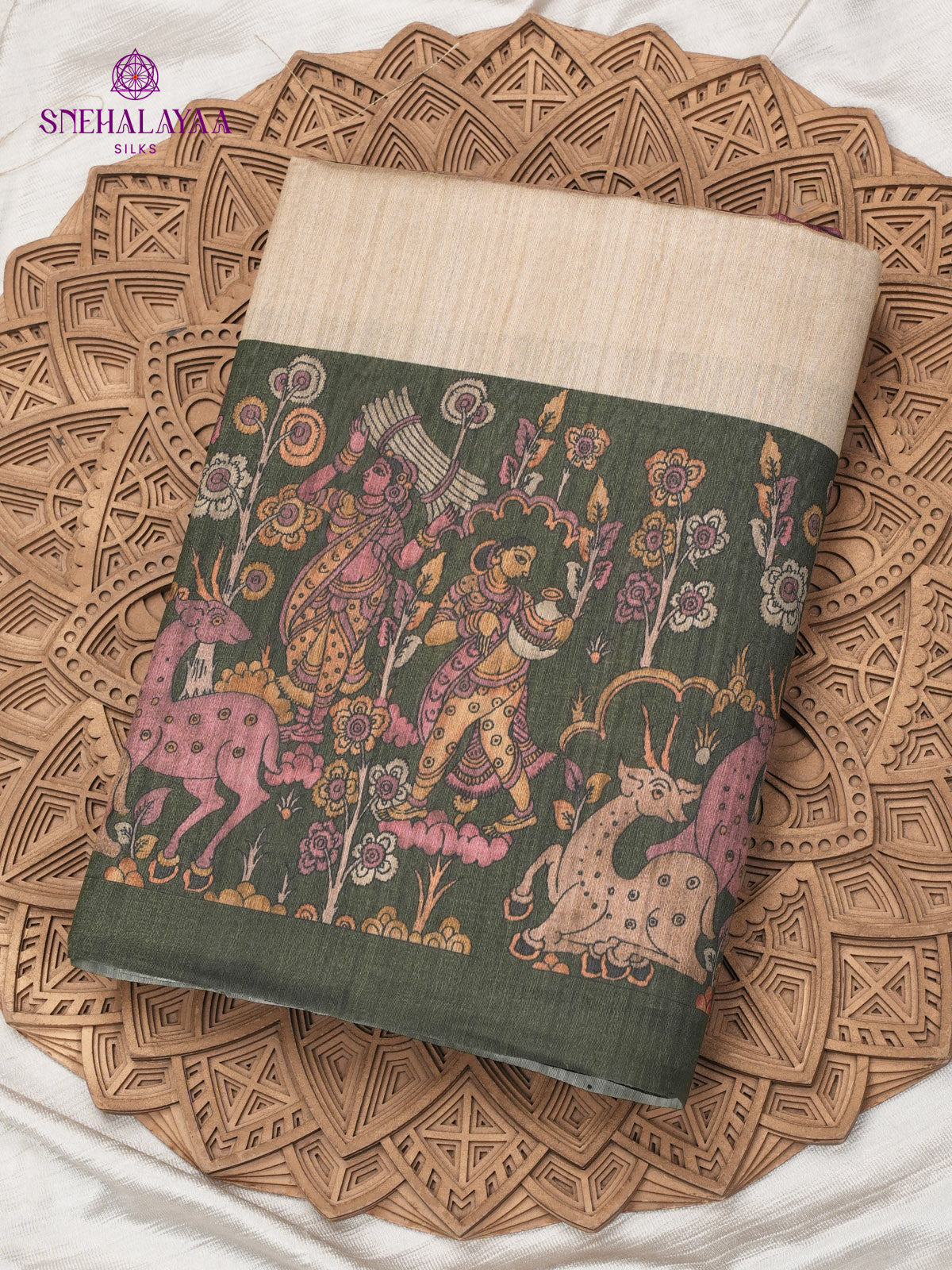 Cream Kalamkari Tussar Saree