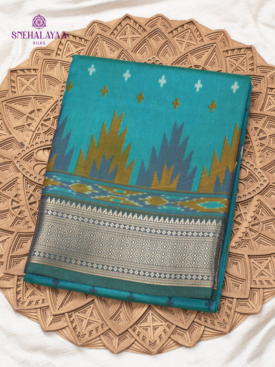 Teal Green Ikat Saree