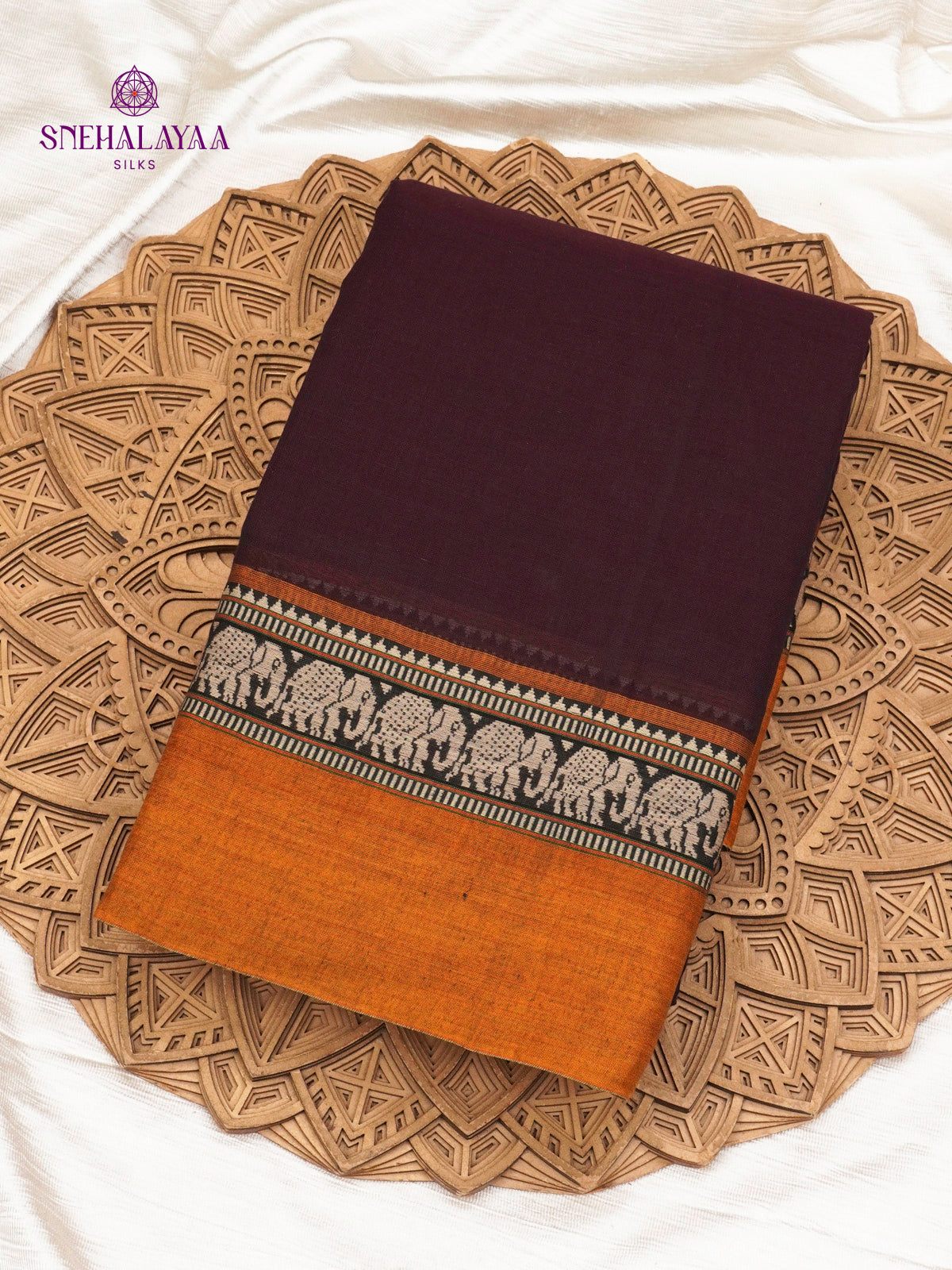 Plum Brown Narayanpet Cotton Saree without Blouse