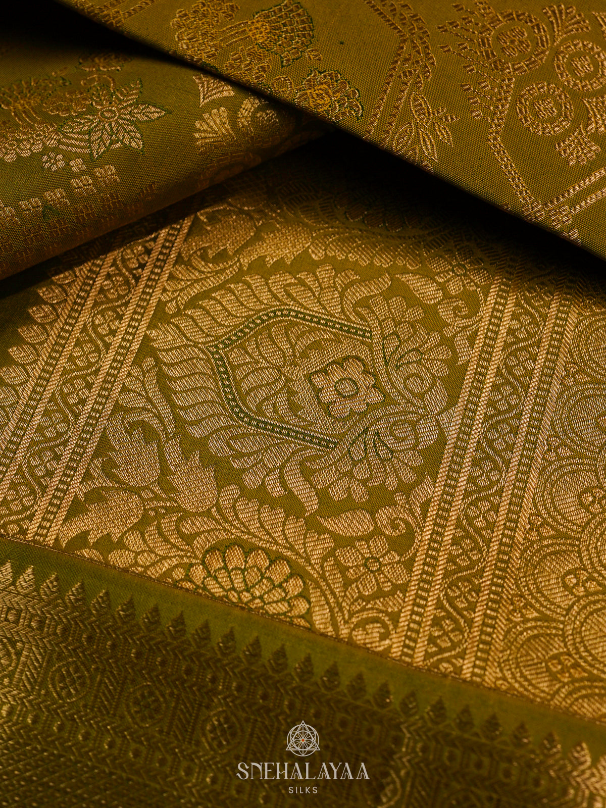 Olive Green Kanjivaram Silk Saree