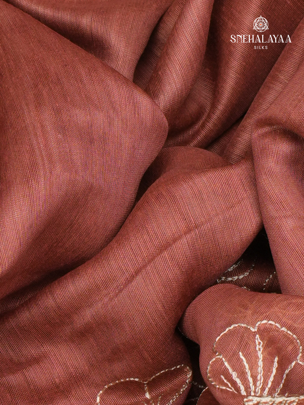 Maroon Linen Embroidery Saree