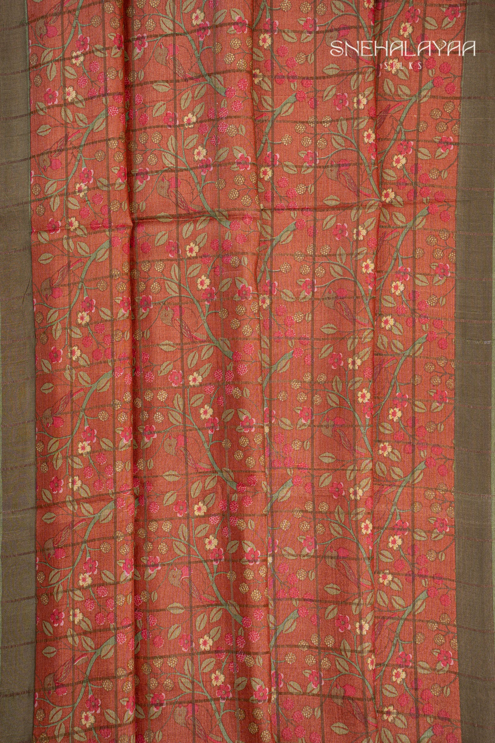 Olive Green Tussar Saree