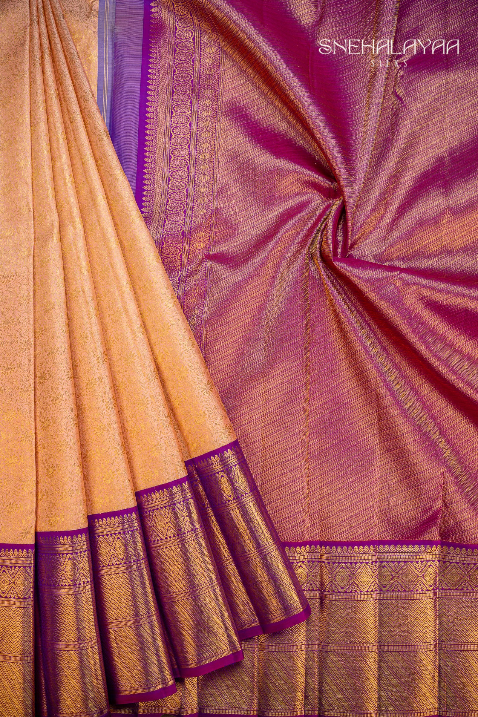 Peach Pink Kancheevaram Tissue Silk Saree