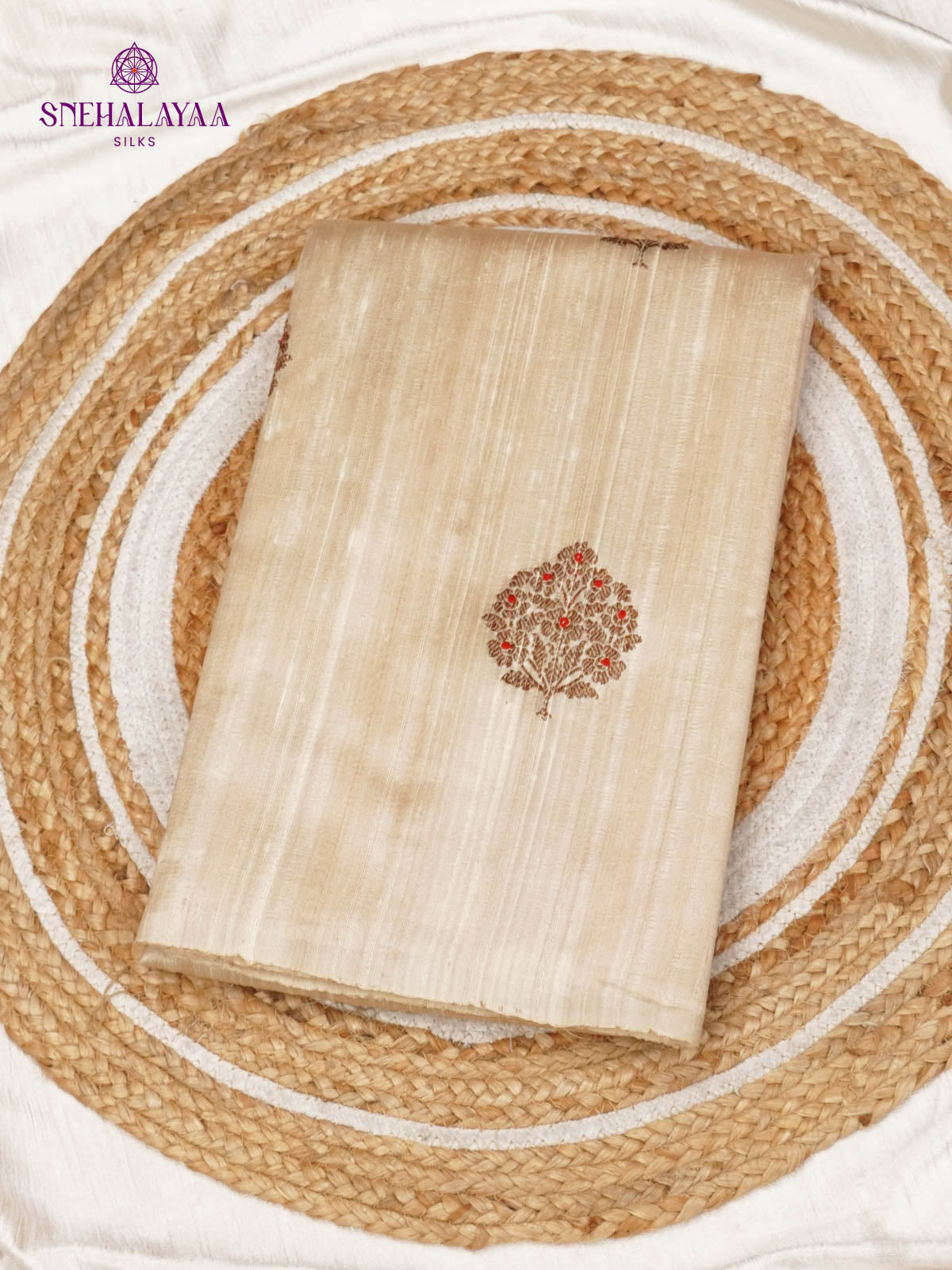 Beige Banaras Raw Silk Saree