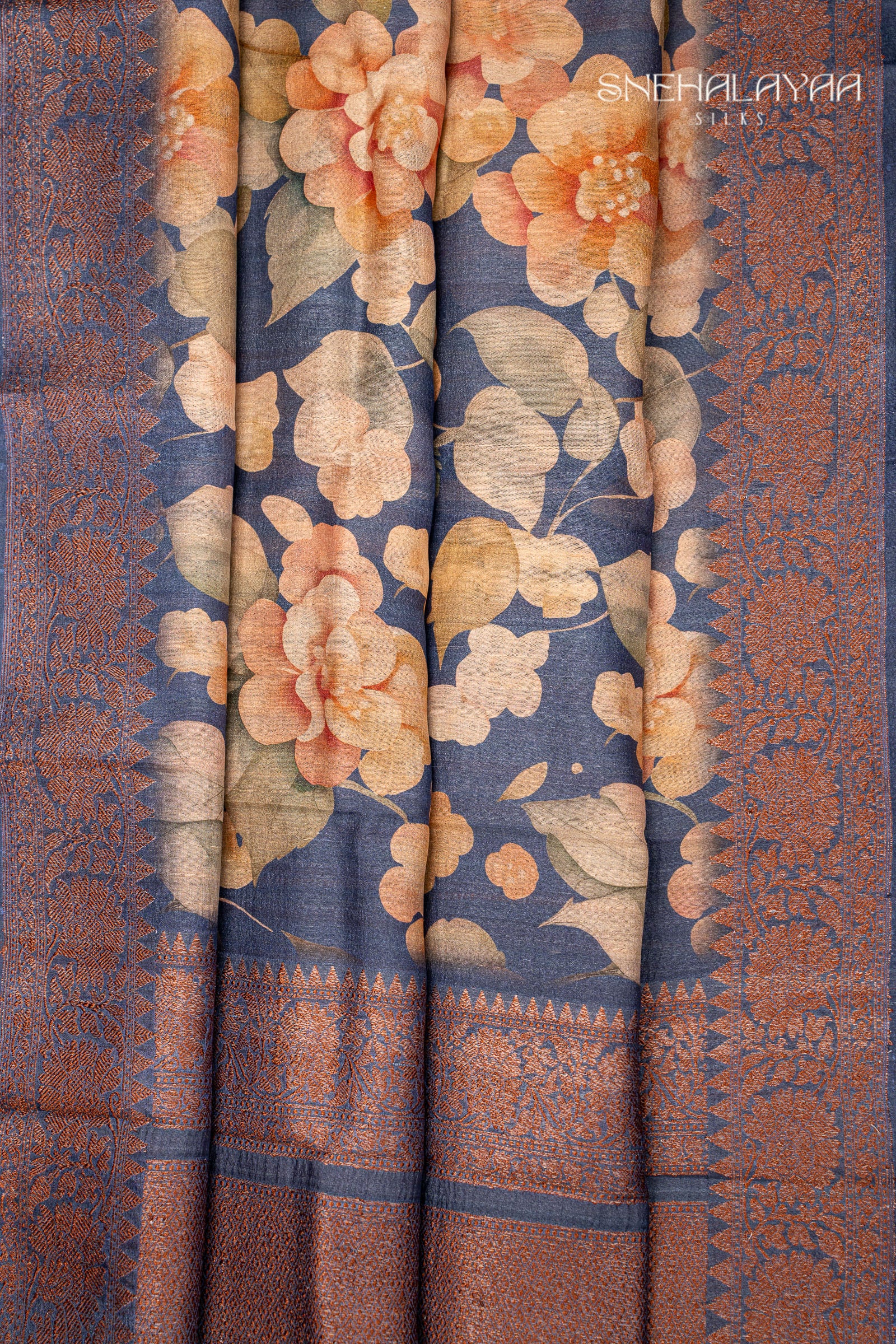 Aegean Blue Jute Tussar Saree