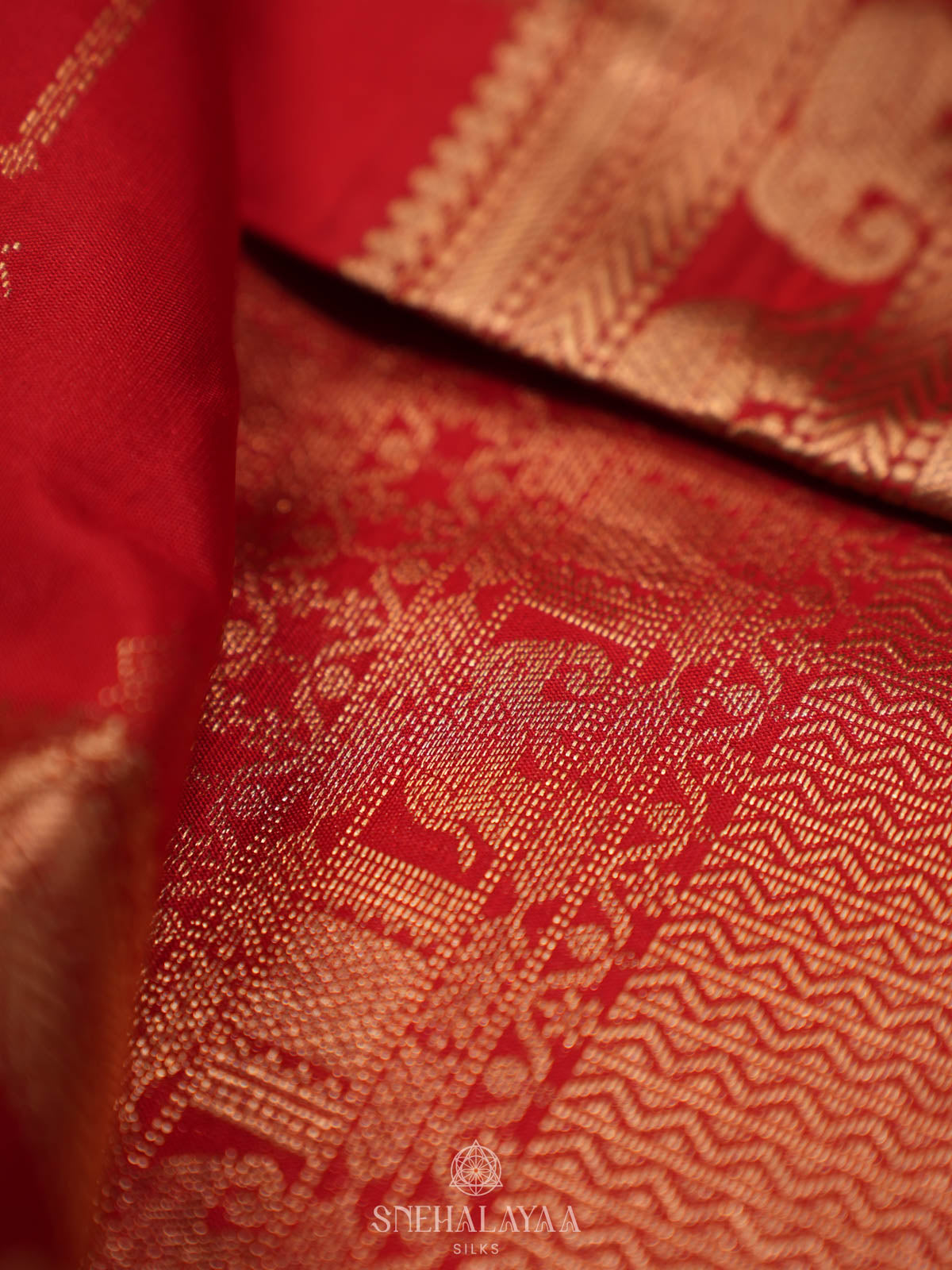 Vermillion Red Kanjivaram silk saree
