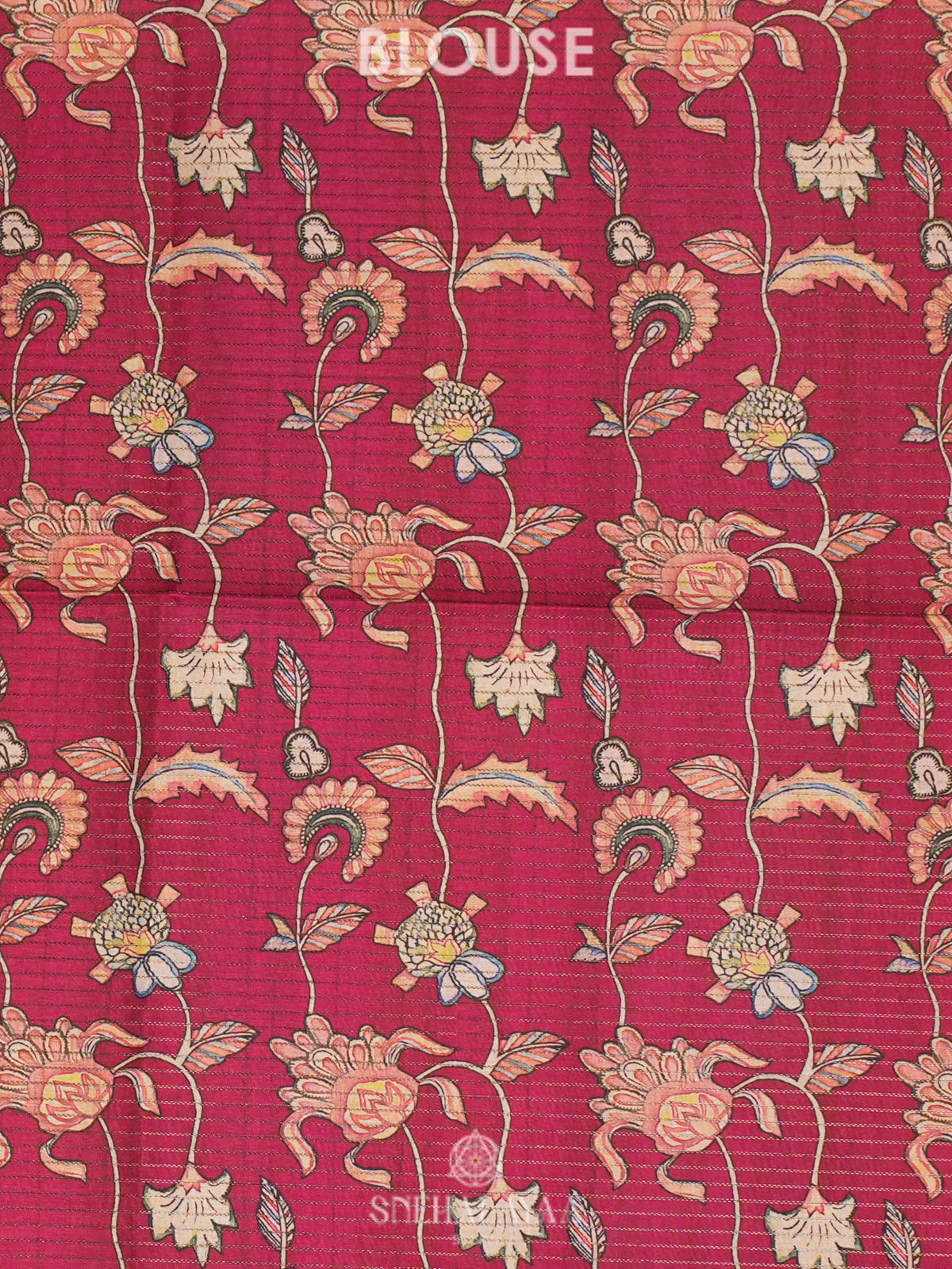 Red Tussar Saree with Floral Prints