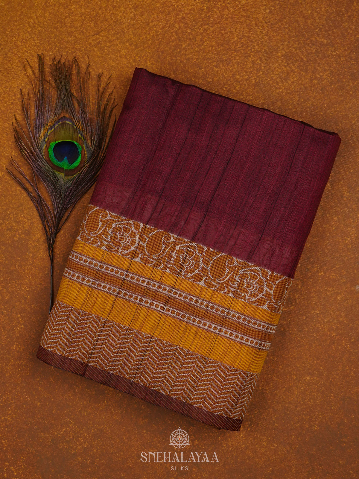 Maroon Munga Tussar Saree