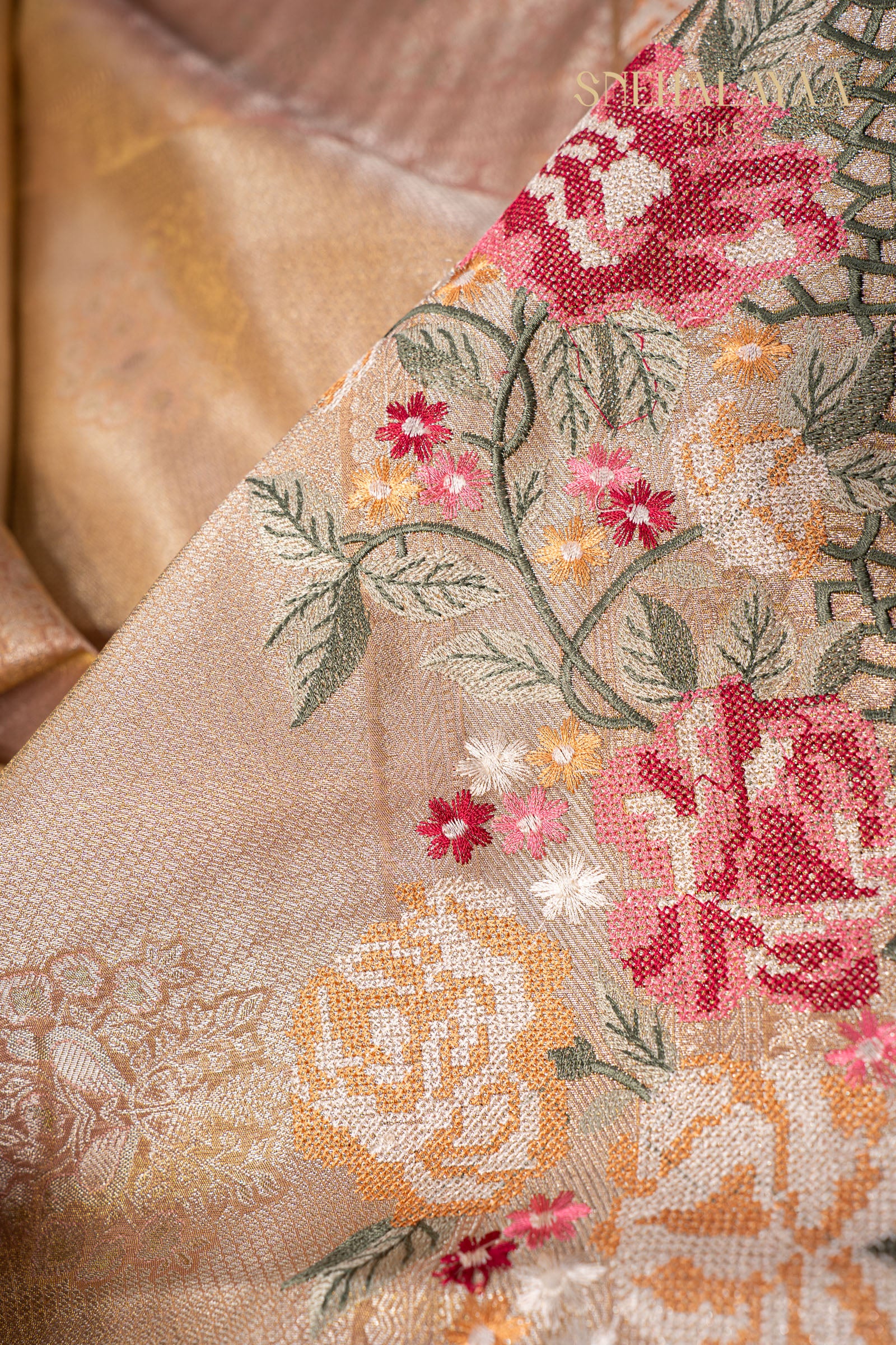 Beige Banaras Tissue Saree