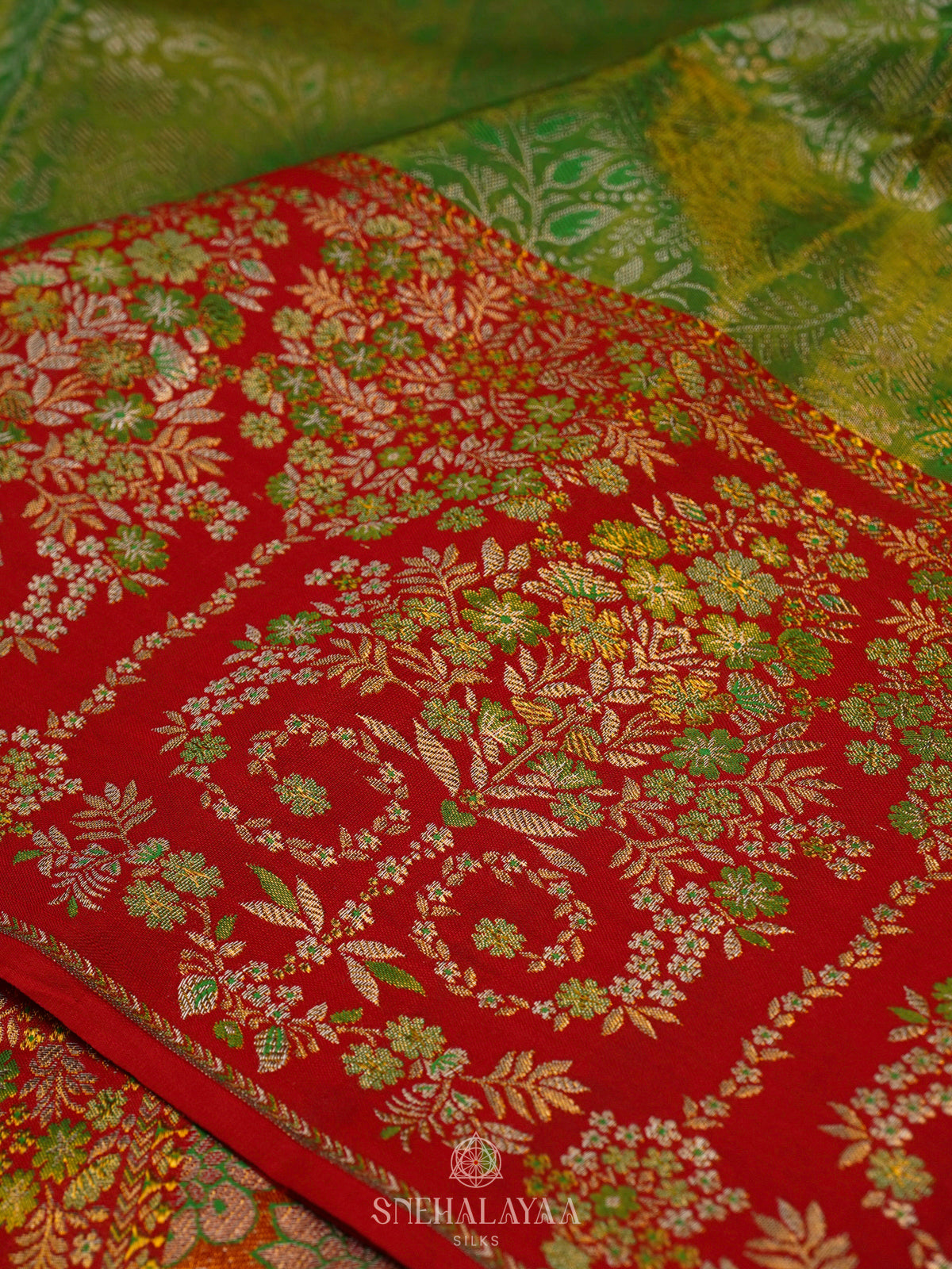Lime Green Kanjivaram Silk Saree
