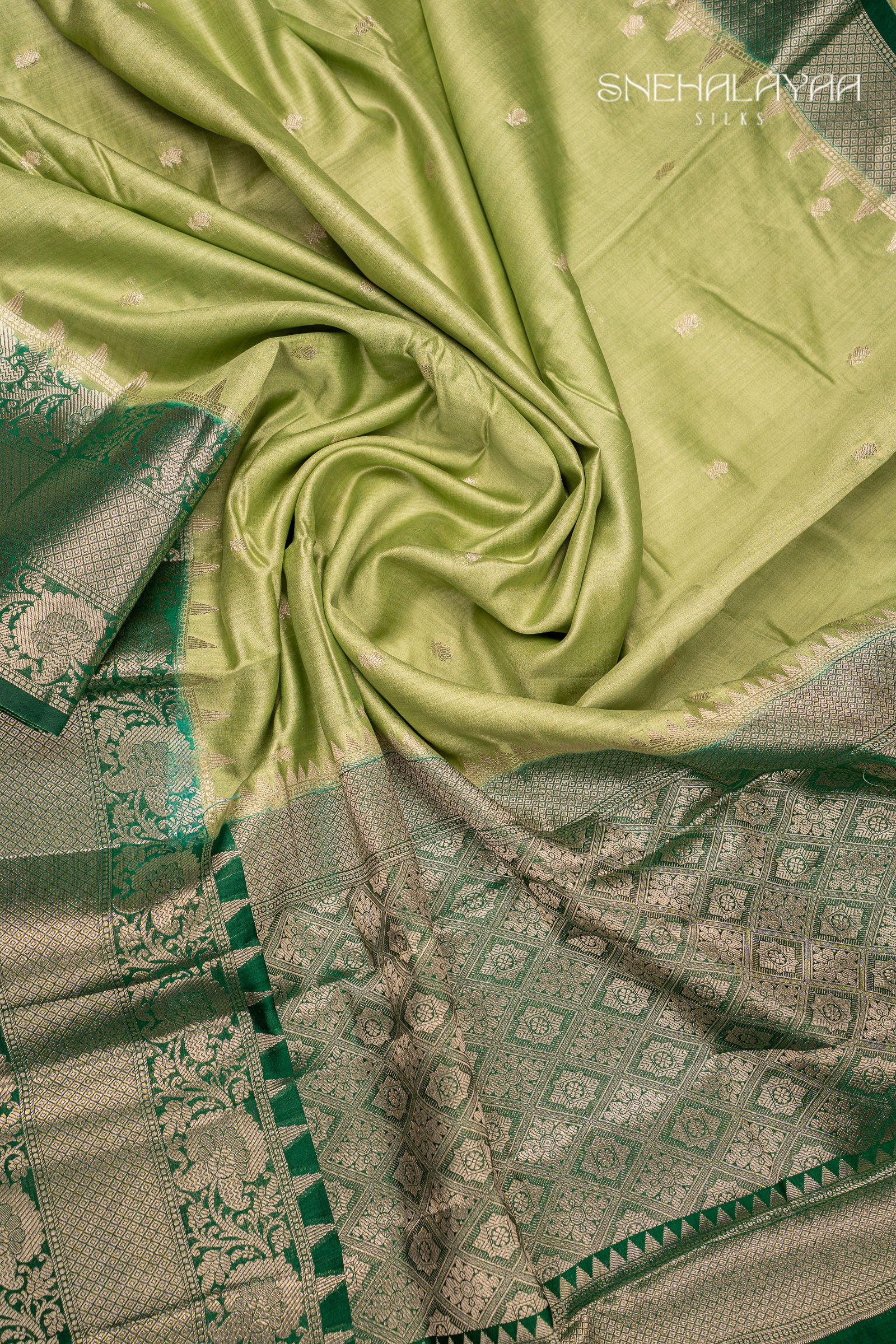 Olive Green Banaras Dupion Silk Saree