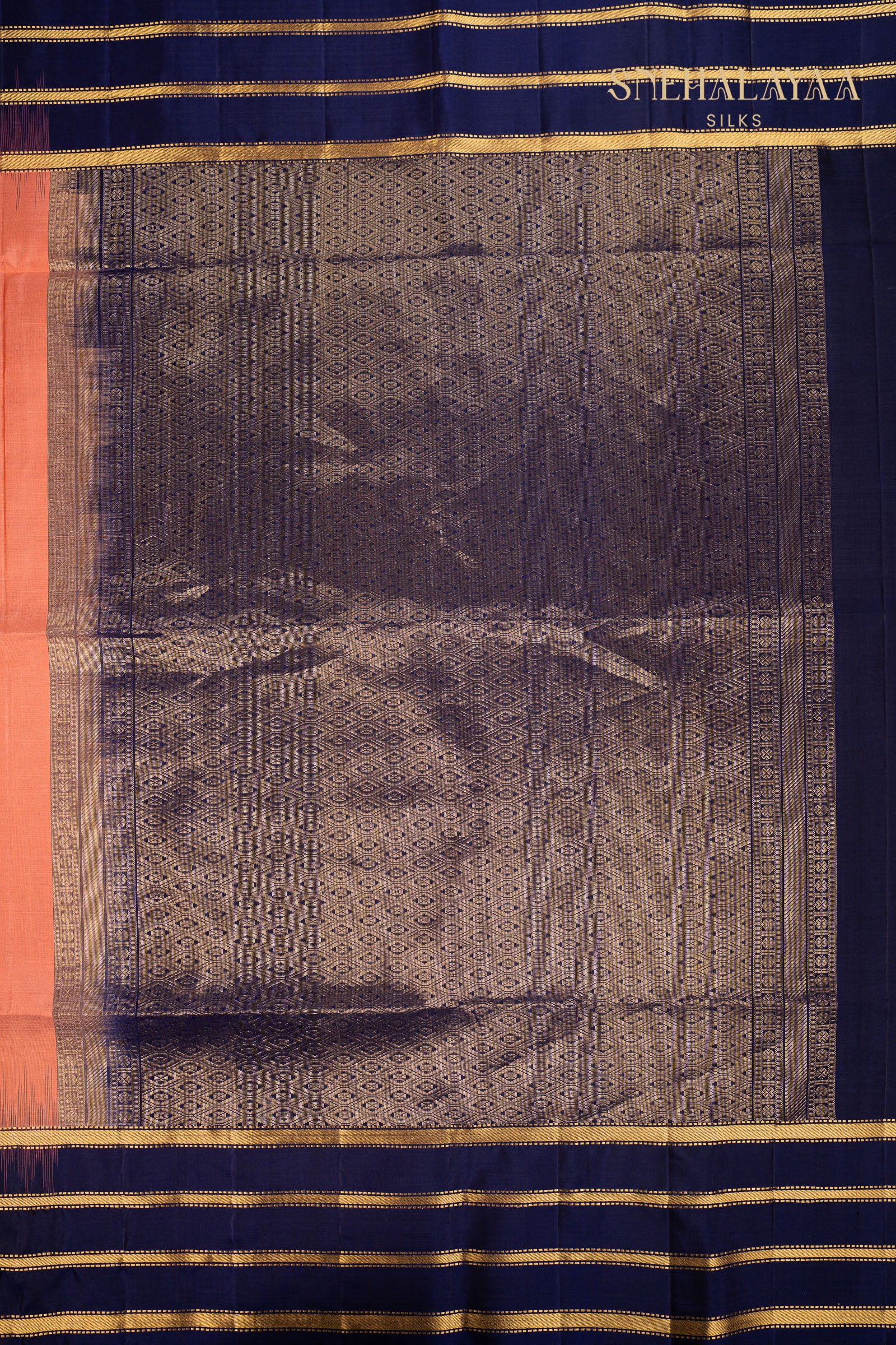 Coral Pink Kancheevaram Soft Silk Saree