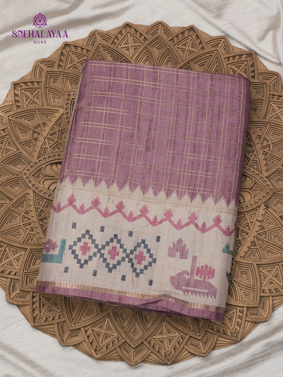 Plum Printed Tussar Saree